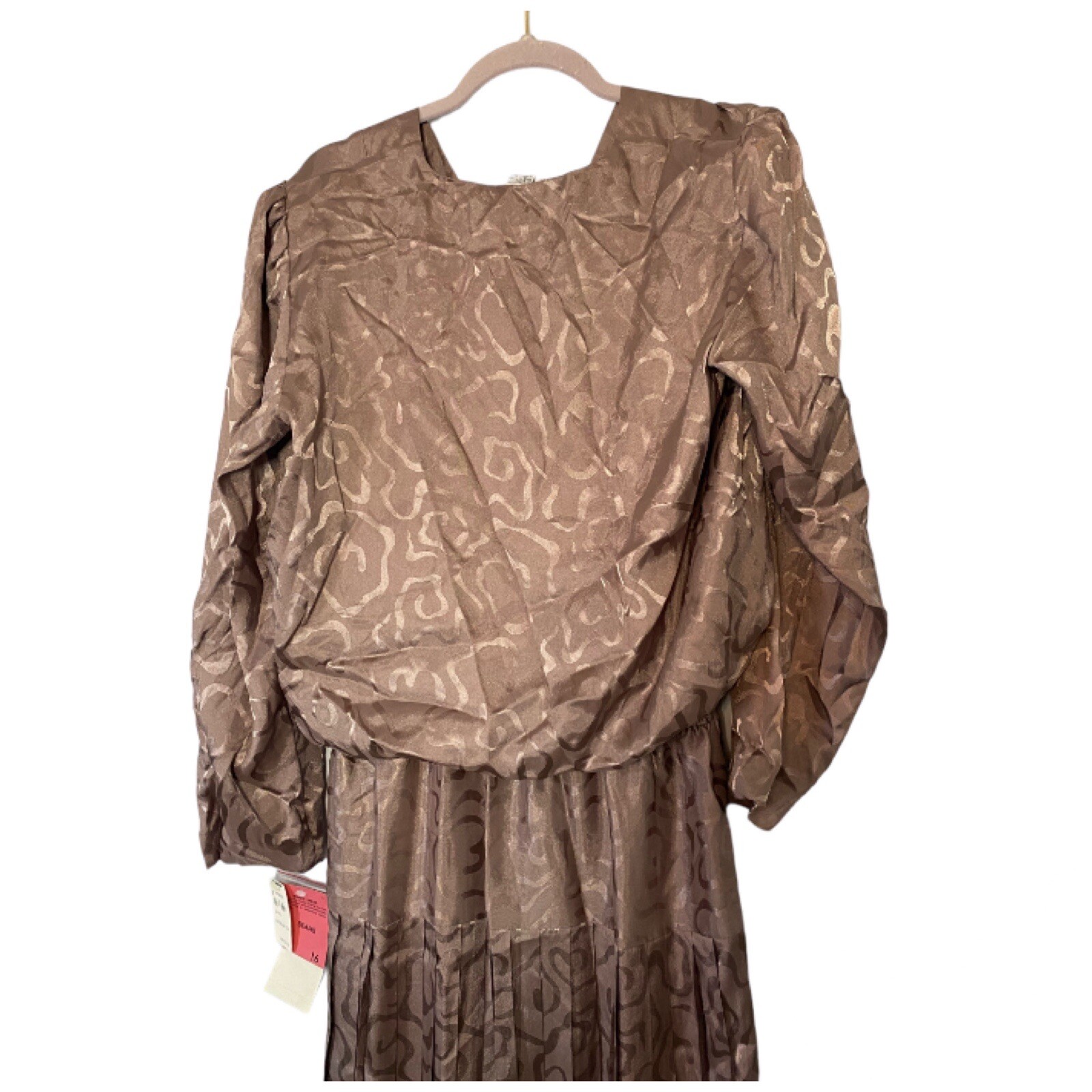 Vtg 90s SEARS Impromptu Secretary Dress Taupe Satin Metallic NEW Misses Size 16