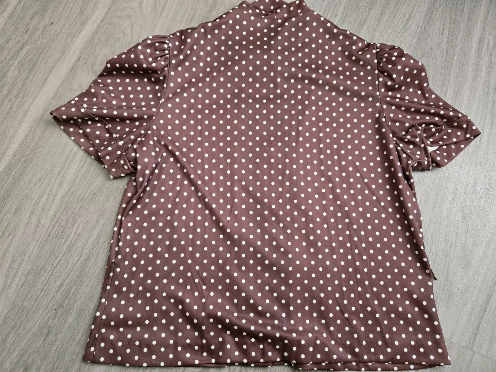 Womens Vintage 1970s Brown Polka Dot Blouse Sz M/L