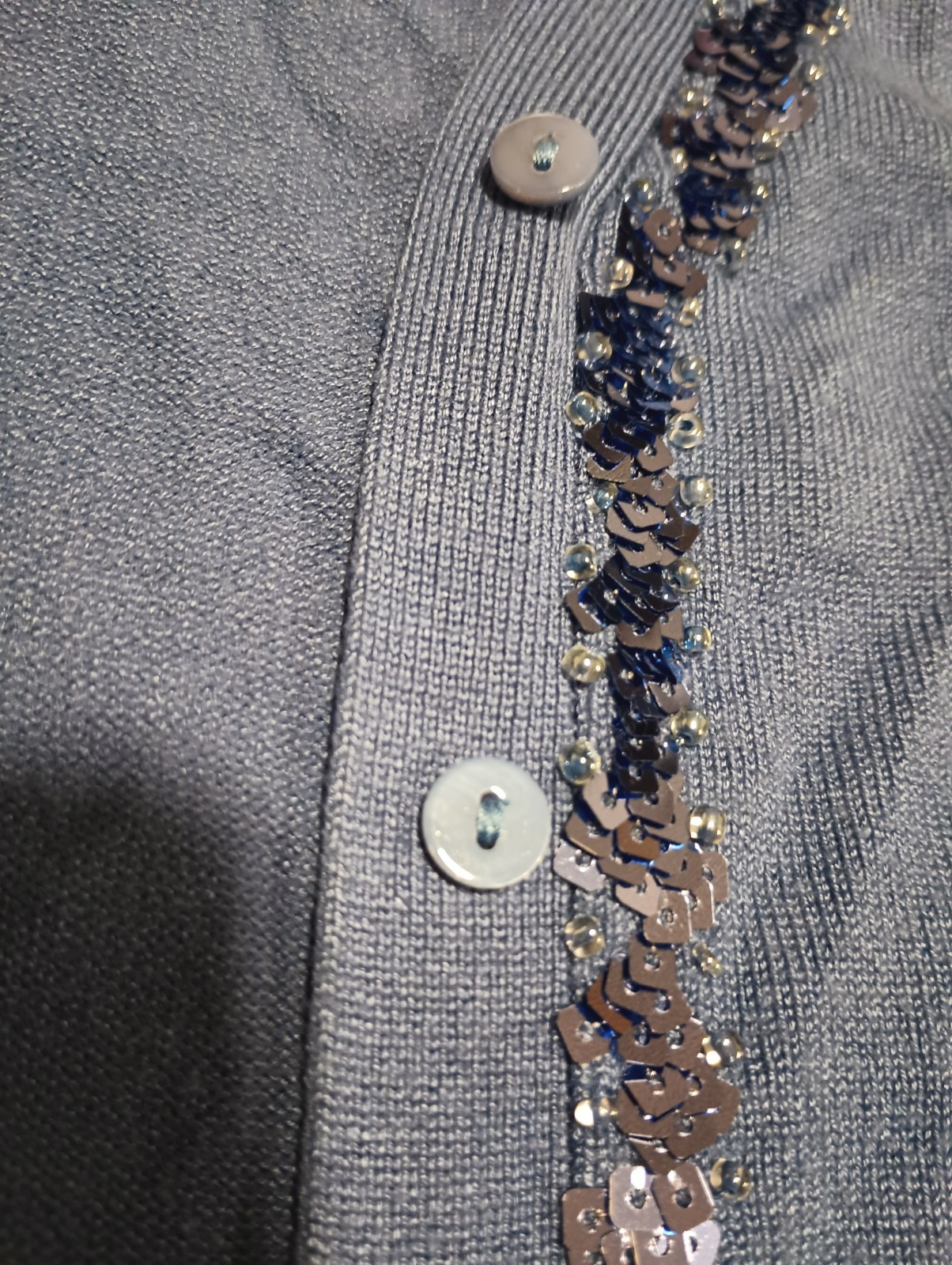 Vtg 80s YOUR SIXTH SENSE Stretch Viscose Cornflower Blue Cardigan Sweater S