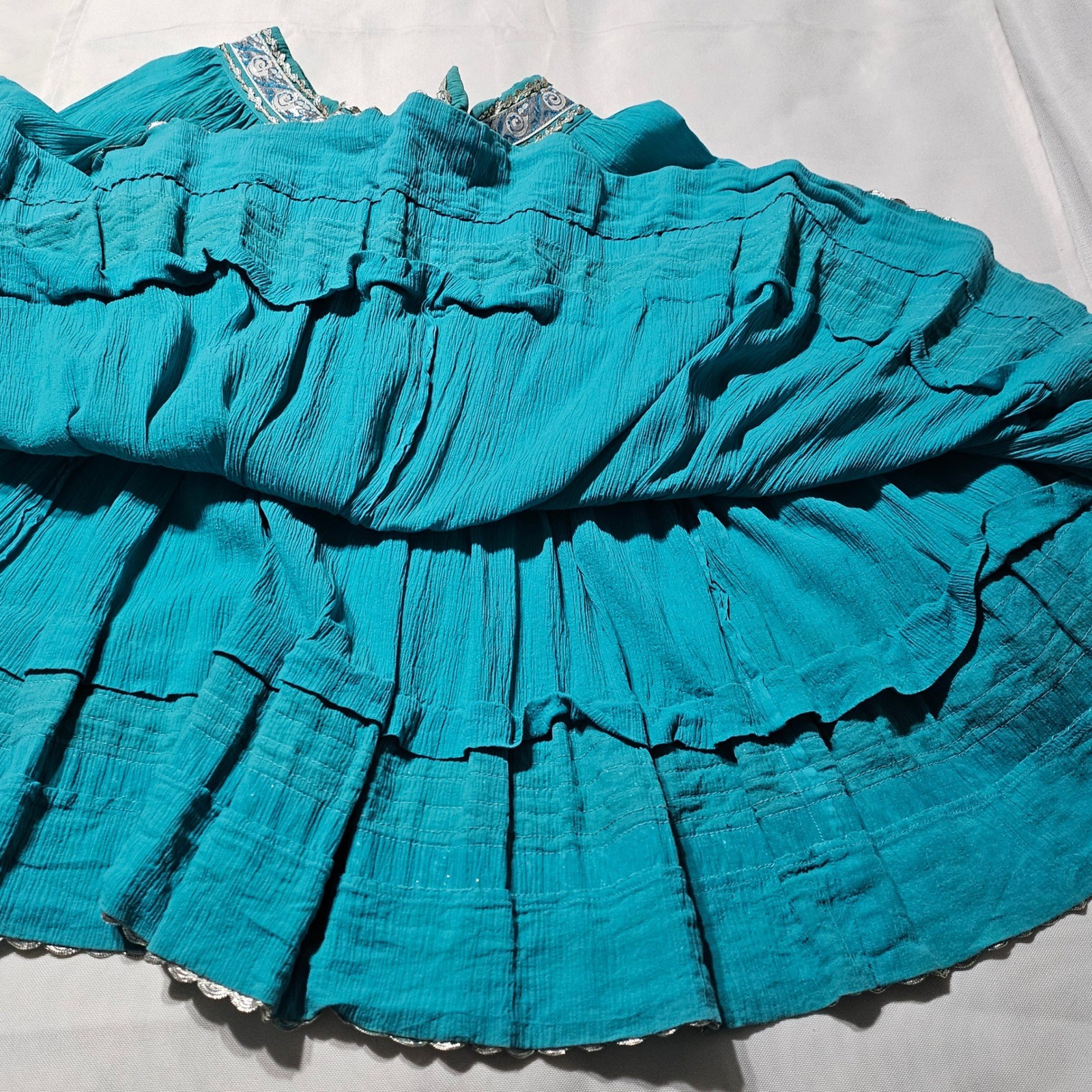Vintage Fayes Creation Patio Fashions Turquoise Silver Rickrack Skirt Set 2958