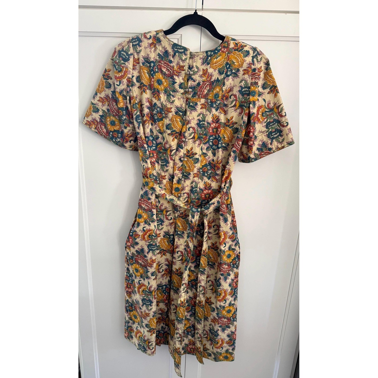 Original Jean Muir Dress Vintage Floral Toggle Button Shoulder Padded US 6 UK 10