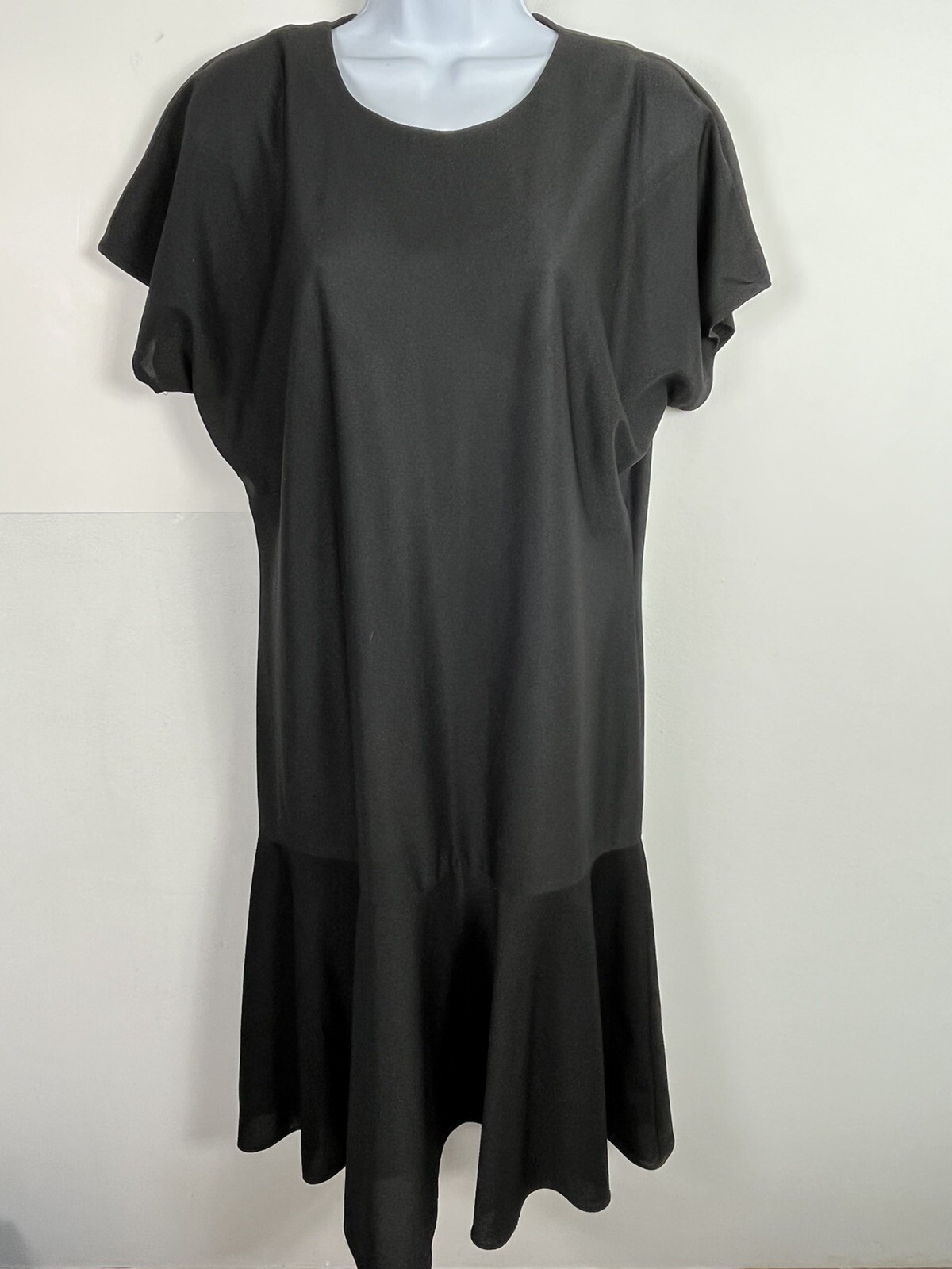CB NY Black Ruffle Hem Short Sleeve Dress sz 10 Modern Minimalist Chic VINTAGE