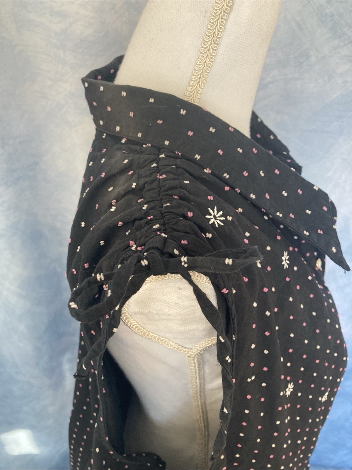 Vtg 90s Fashion Bug Plus Size Blouse Black Pink White Polka Dot Star Embroidered