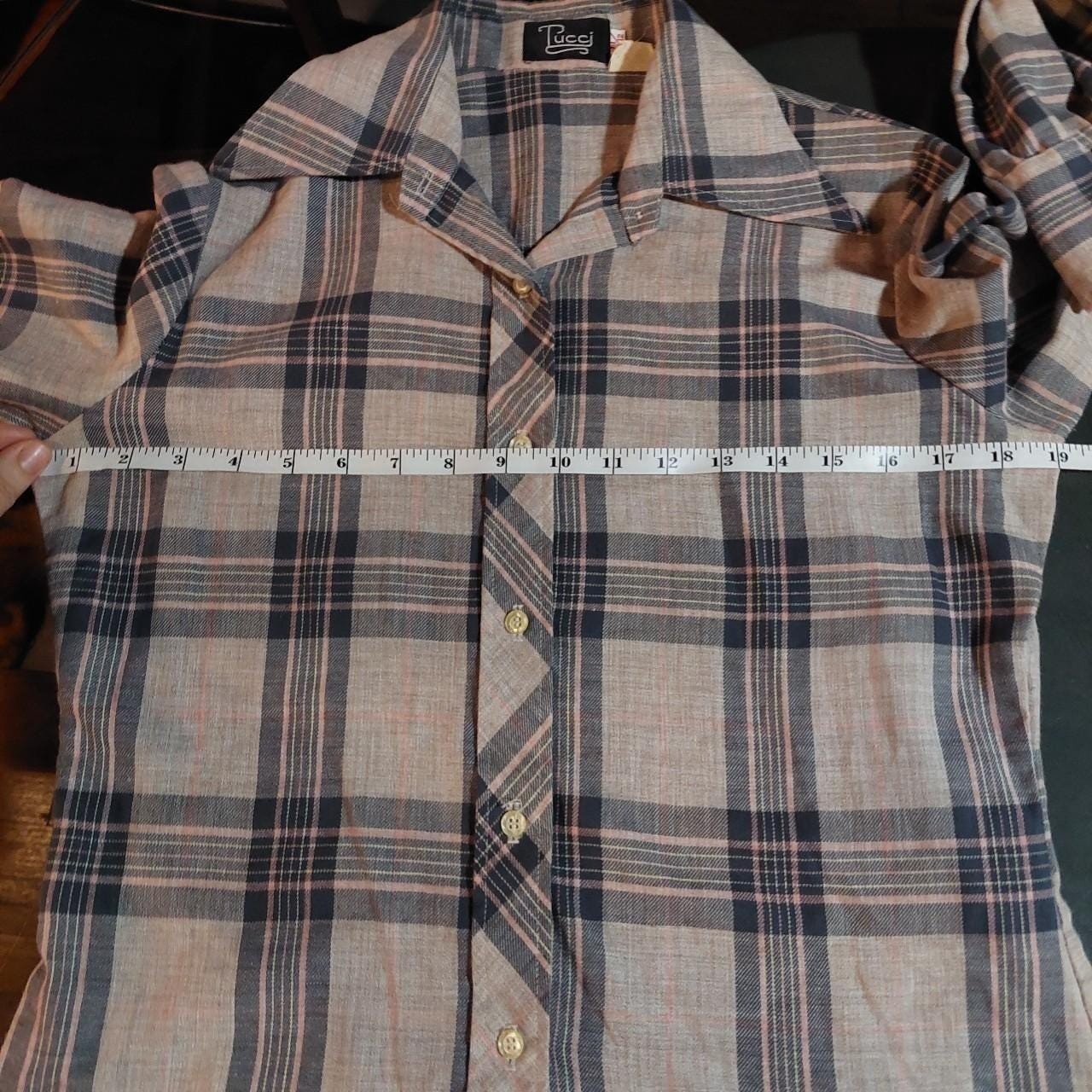 Vintage baby pink, grey, and navy plaid button up.