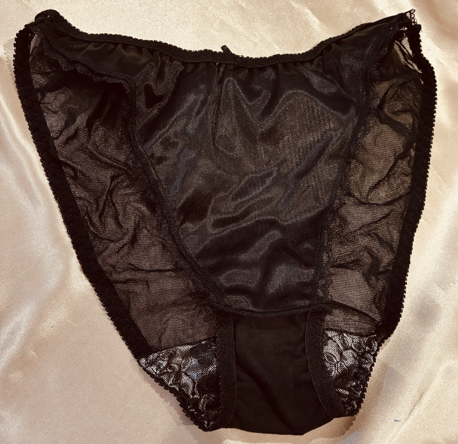 Vtg Silver Black Semi Sheer Nylon String Bikini Panty M