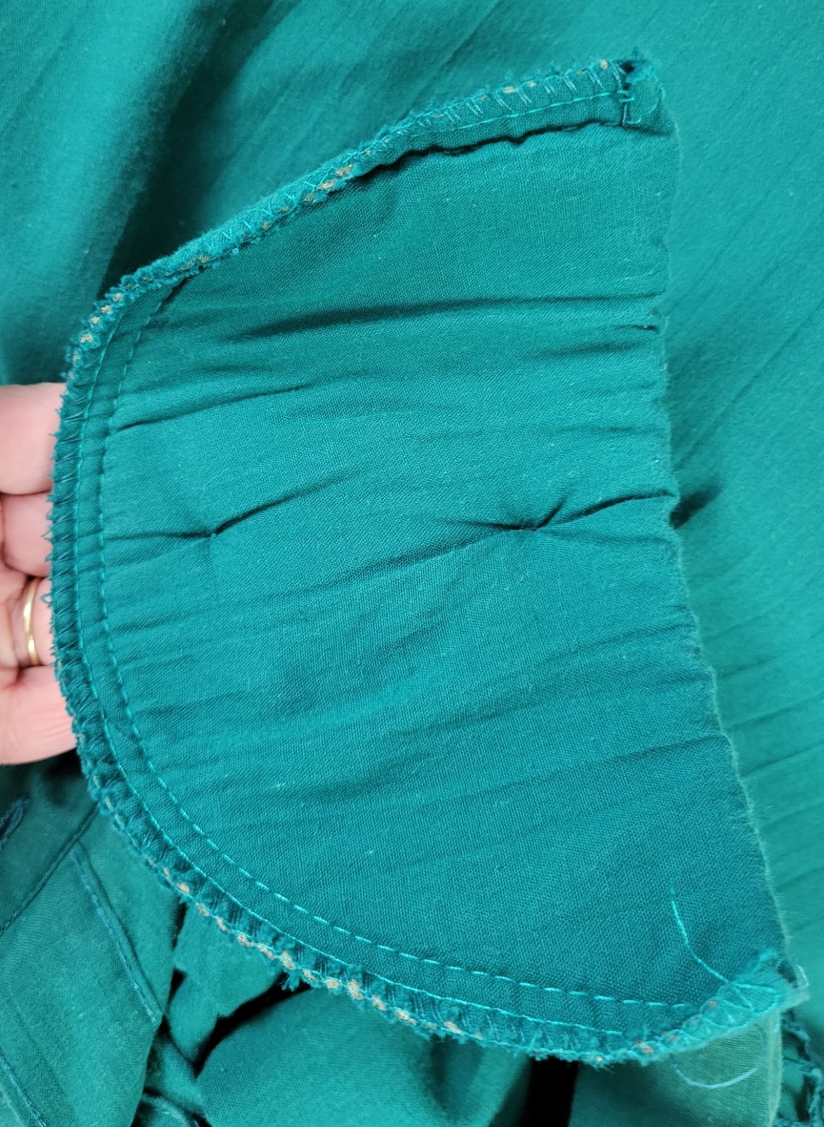 Vintage Tapestry Green Button Down Shirt w Lace Accented Yoke & Pocket Size PM