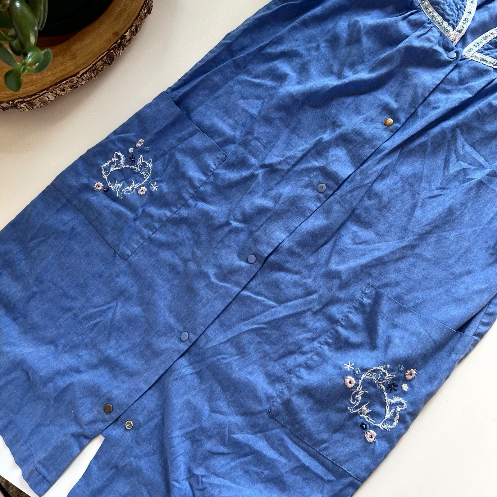 Vintage Go Softly Blue Cat Embroidered Patio Dress | Medium