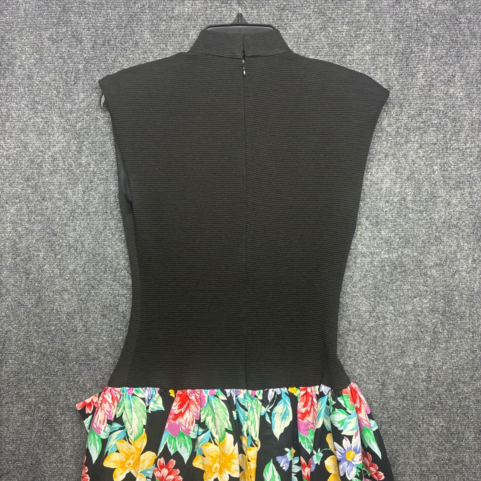 Vintage 80s Huey Waltzer for Darcy Floral Bow Drop Waist Dress 7/8 Mock Neck