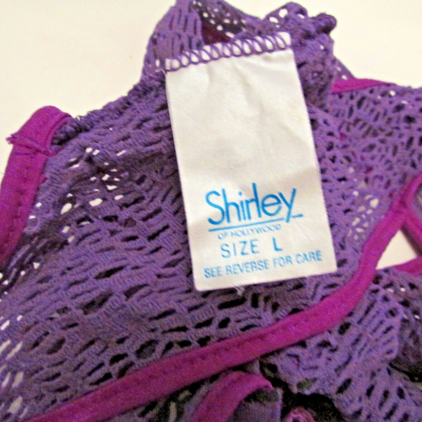 70’s Shirley of Hollywood 725 Purple Fishnet Hi Leg Bodysuit Teddy L made in USA