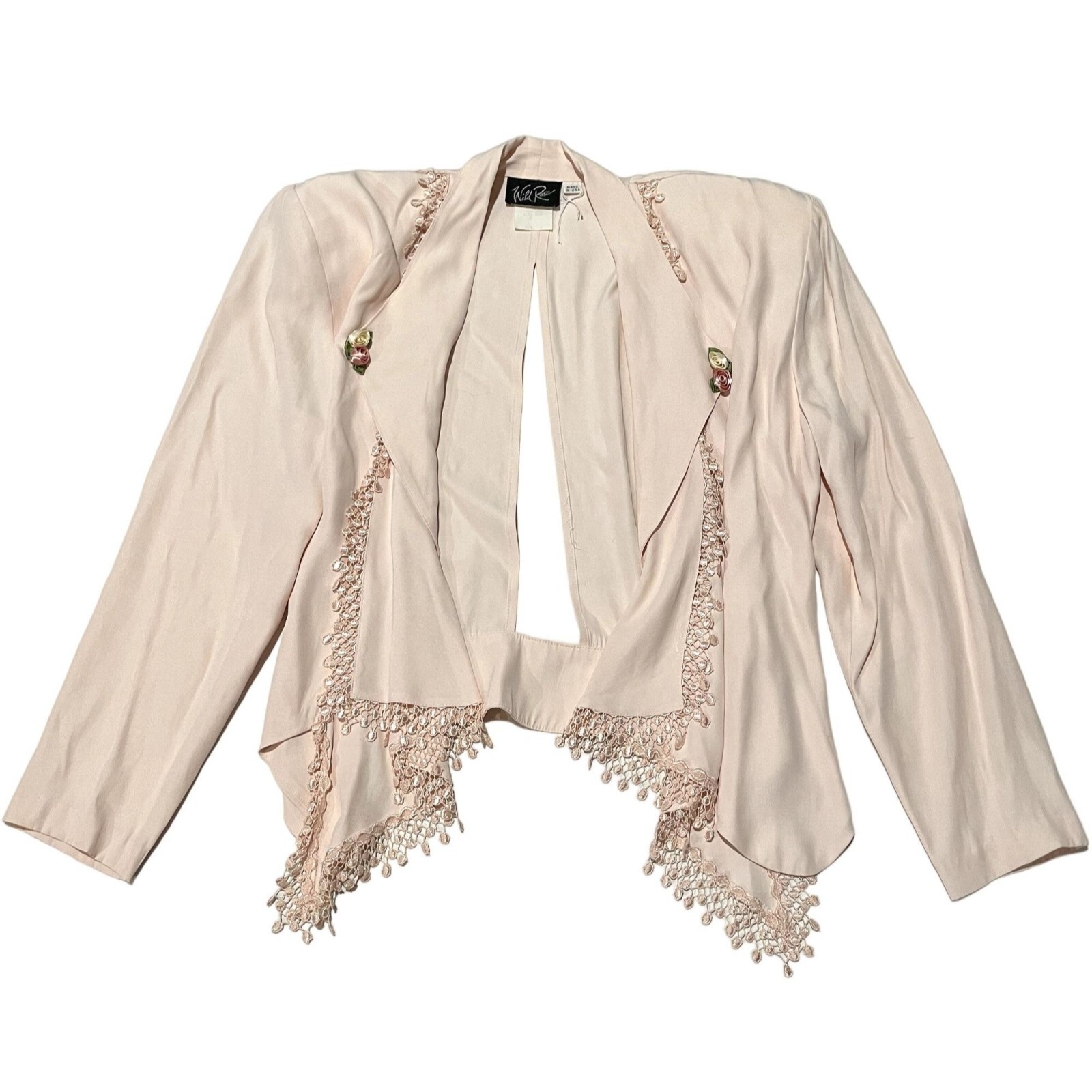 WILD ROSE VTG TOP CARDIGAN VEST FRINGE LIGHT PINK WOMAN’S SIZE 8 | U1