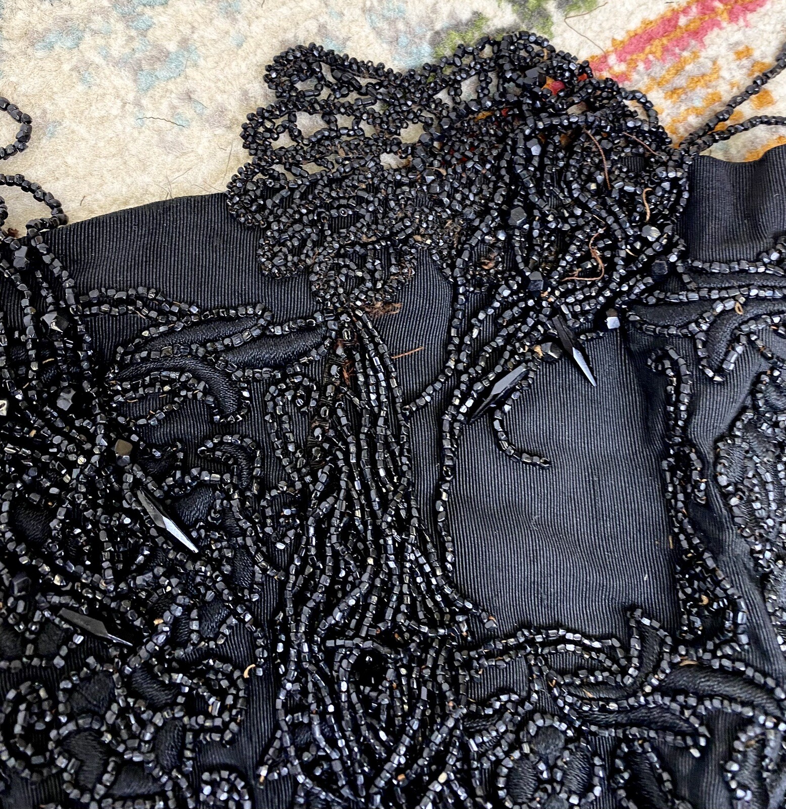 Authentic 1800s Victorian Black Jet Beaded Jacket Damaged Costume Inspo as is
