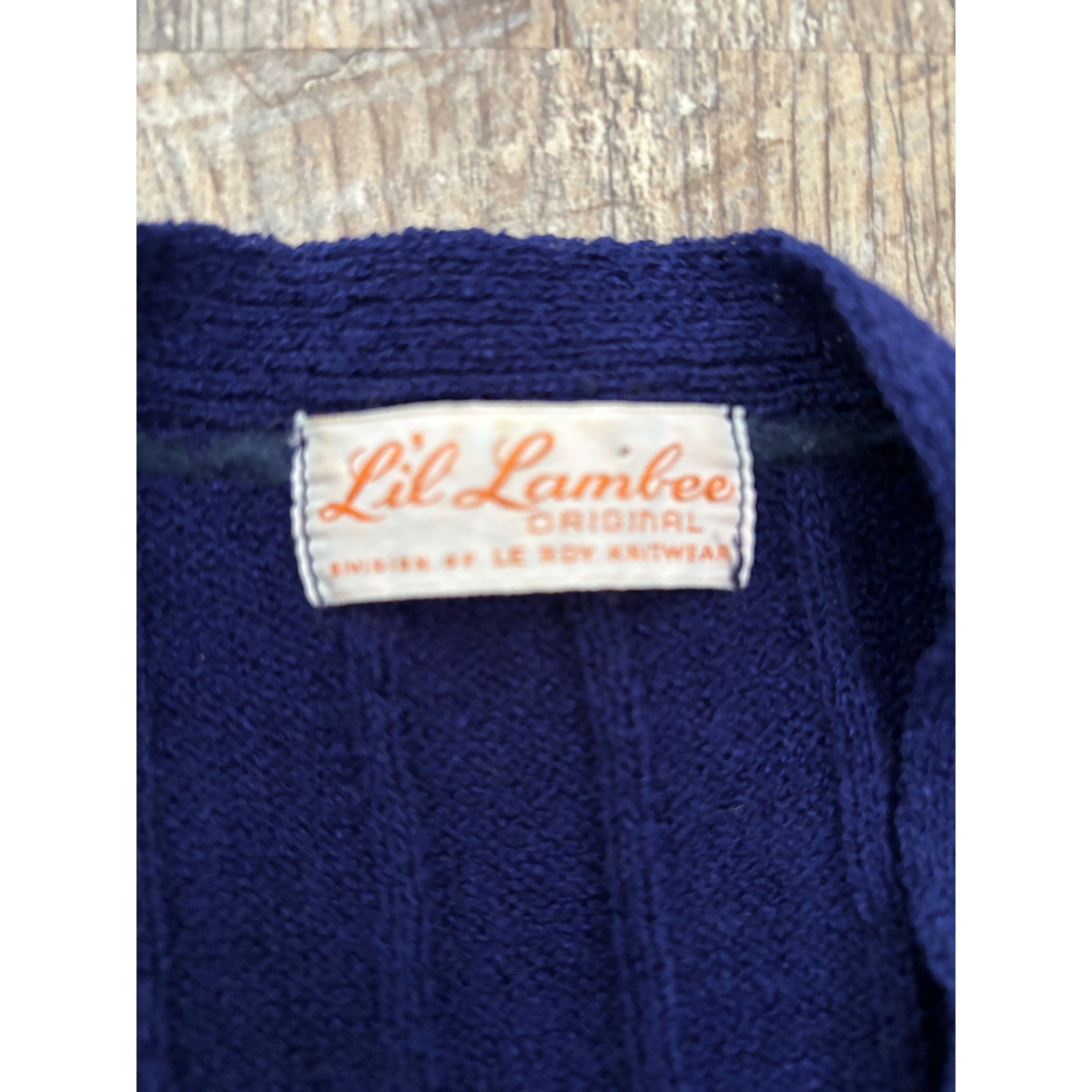 Vintage Lil Lambee Le Roy Knitwear Navy Blue Ribbed V-Neck Short Sleeve Sweater