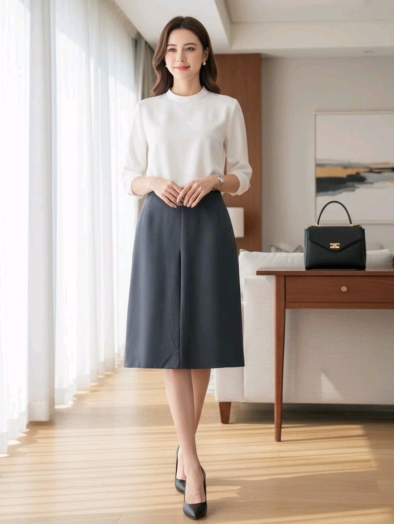 PRADA Womens Navy Blue Virgin Wool Nylon Knee Length Skirt A-Line Pencil Sz 42 M
