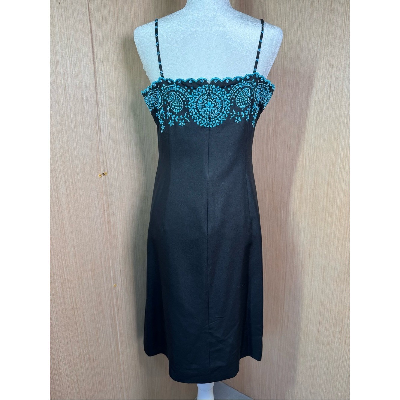Ann Taylor 100% Dupioni Silk Black Slip Dress Beaded Bodice Straps Sz 10 Vintage