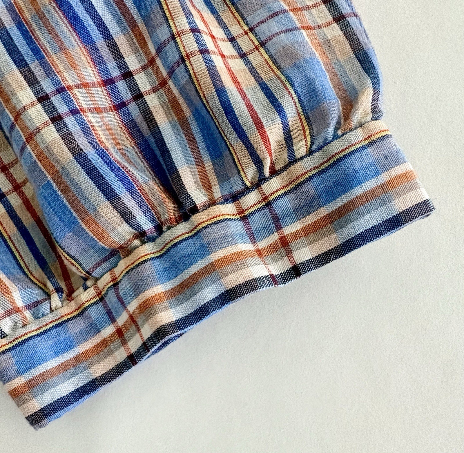 Vintage 70s Plaid Prairie Ruffle Blouse M Cottagecore Puff Sleeve Peasant Top