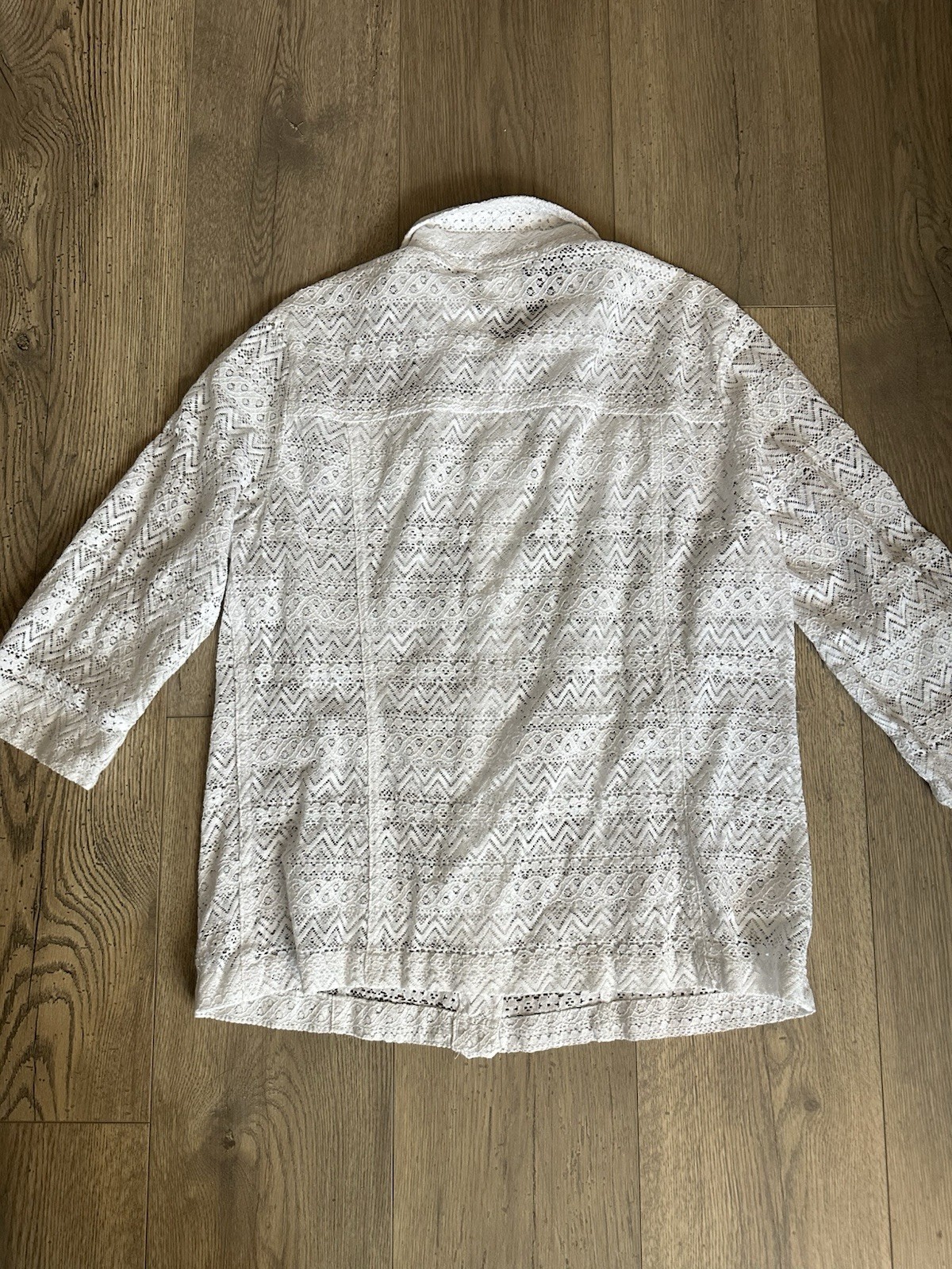 Vintage N Touch White Lace Button-Front Blouse Sheer Boho Cottagecore Size L