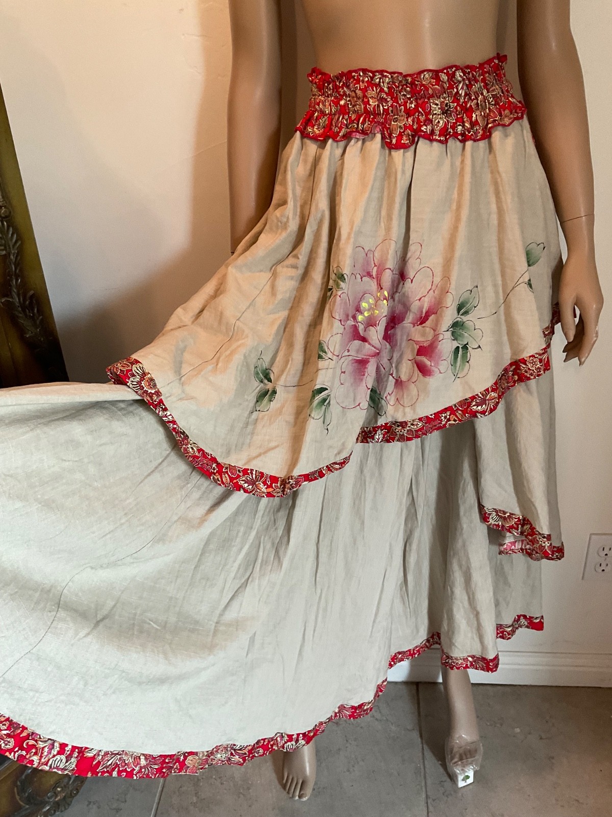Vintage 1940s Hand painted Skirt CottageCore Boho Festival Maxi Original