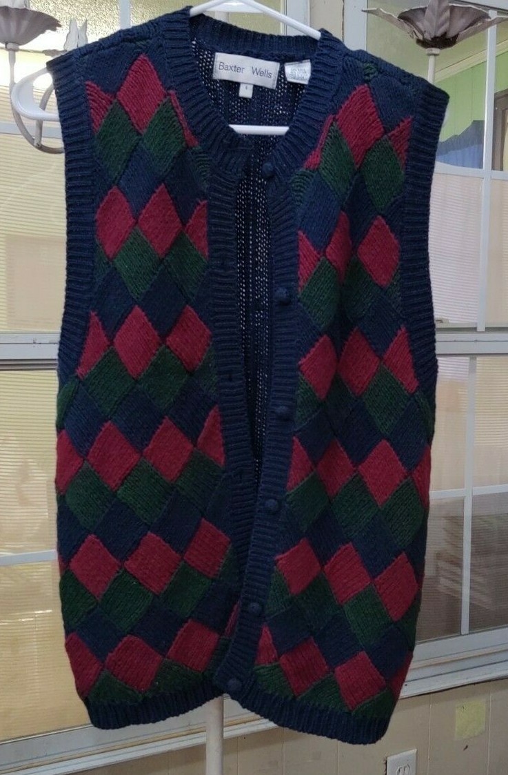 BOXER & WELLS ANGOLA SWEATER VINTAGE WOMENS NAVY GREEN CRANBERRY HEAVY RIBBED