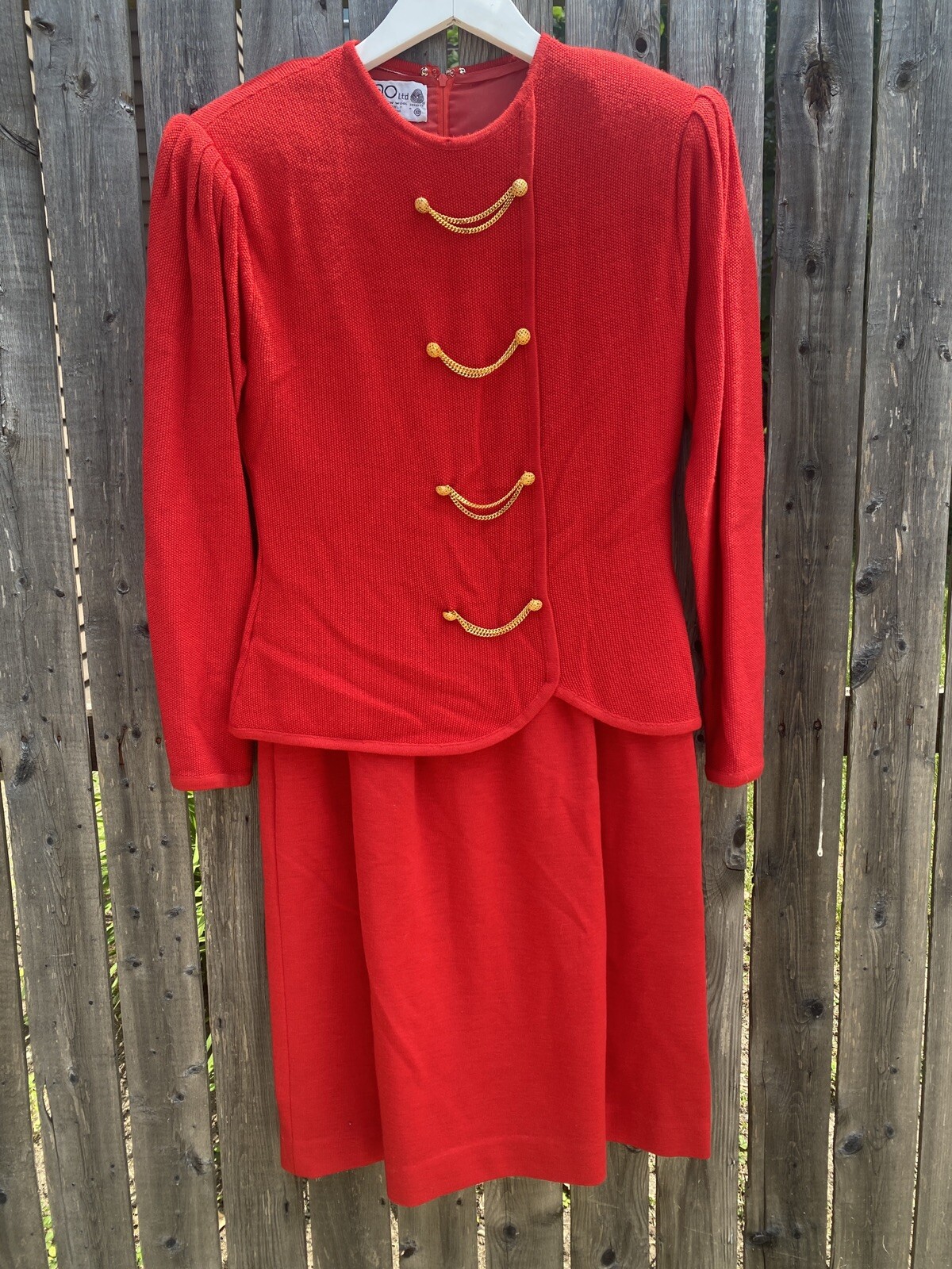 Vintage 1980’s Ciao Ltd Red 2 Piece Dress With Gold Hardware.