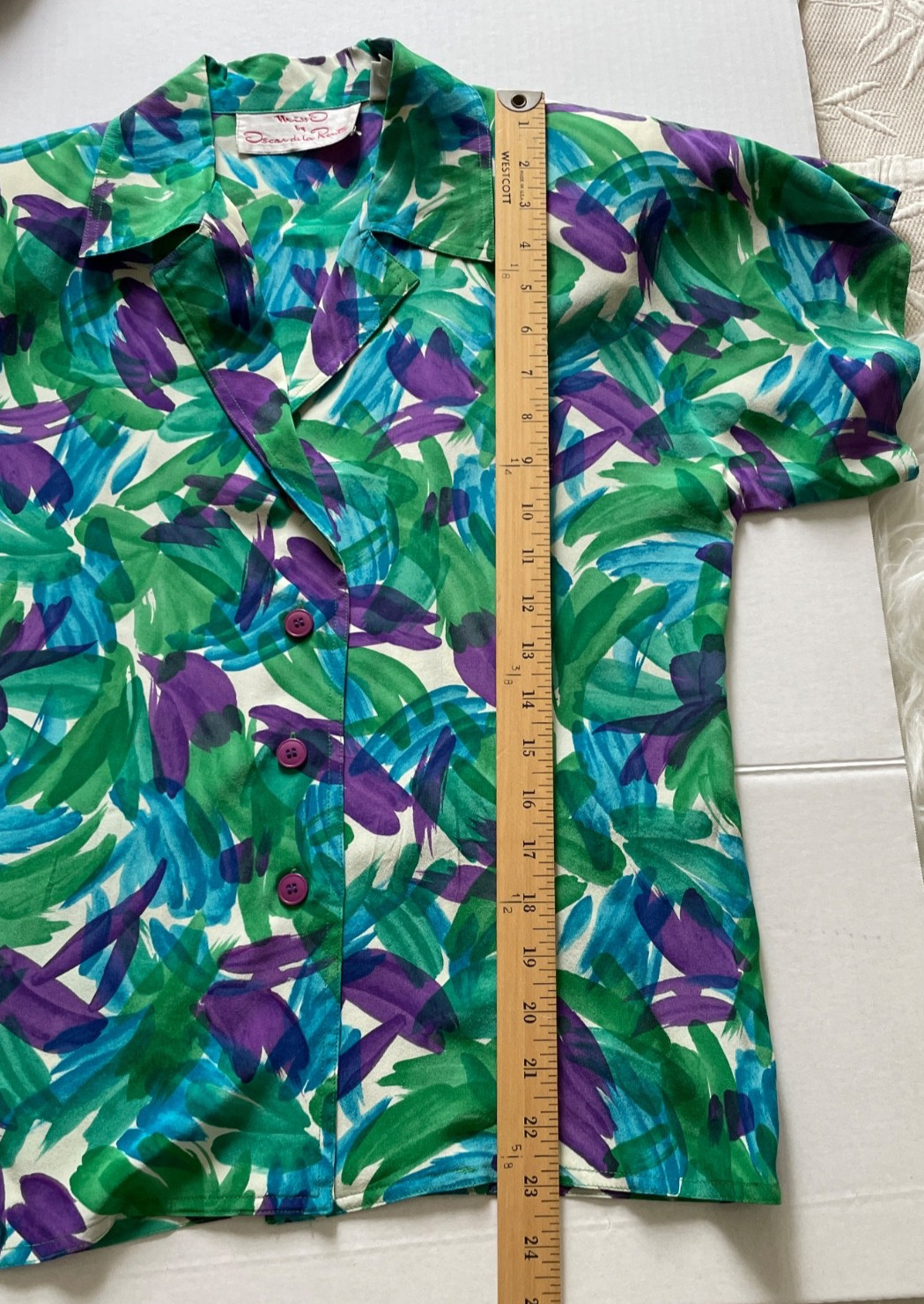 Vintage Miss O Oscar de la Renta Silk Blouse and Skirt Size 4 Pockets Floral