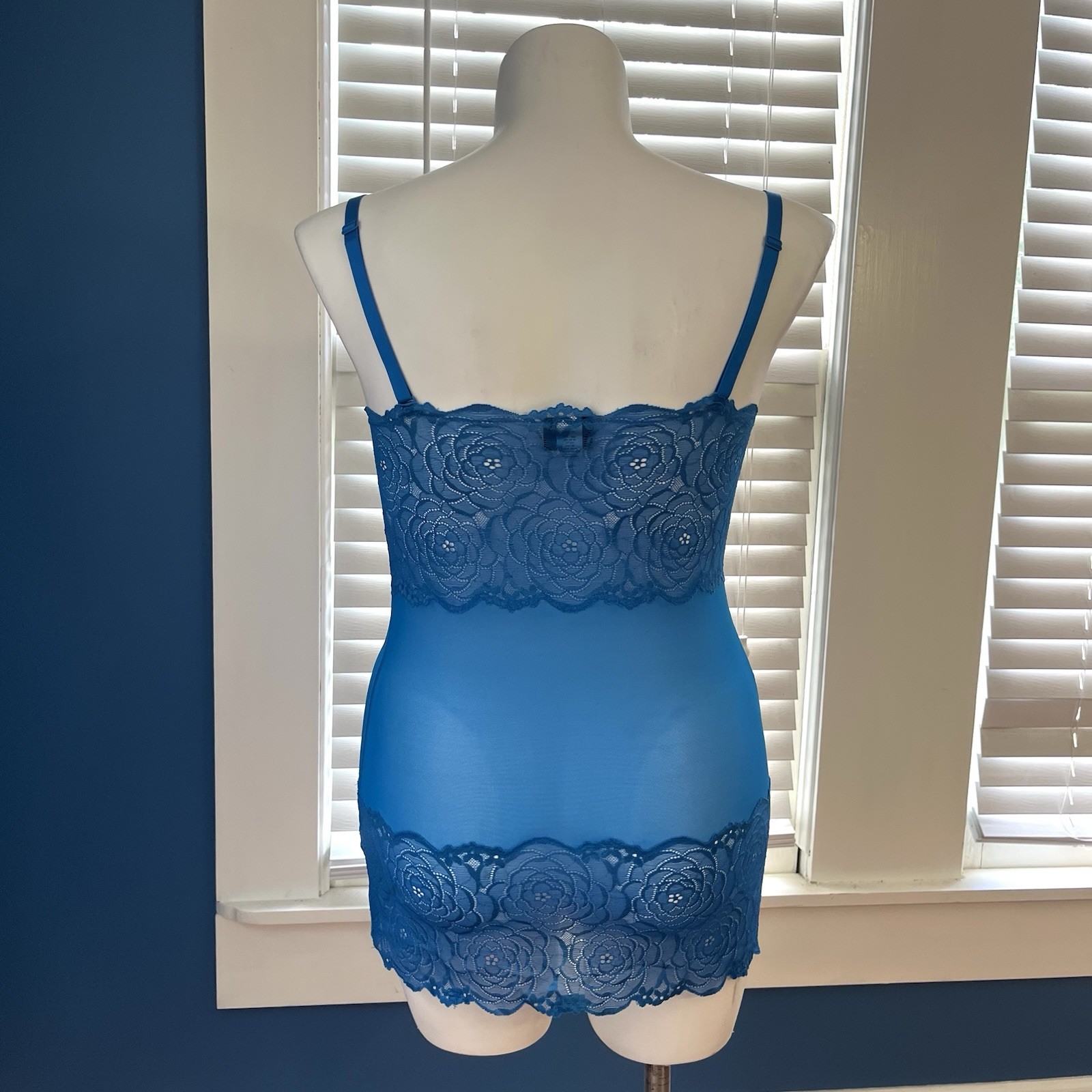VTG 90s FREDERICK’S OF HOLLYWOOD Teal Blue Underwire Stretch Lace Nightie SZ XL