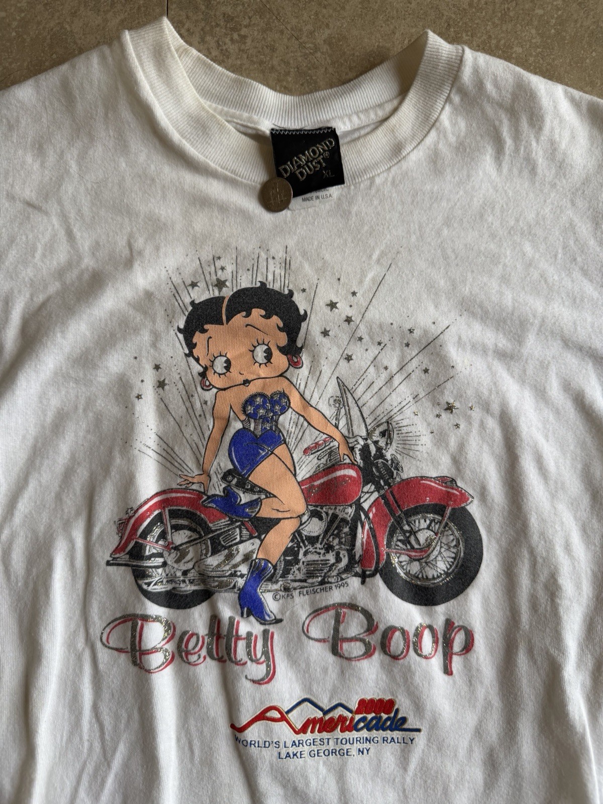 Vintage 90s Diamond Dust Betty Boop Motorcycle Graphic T-Shirt White XL