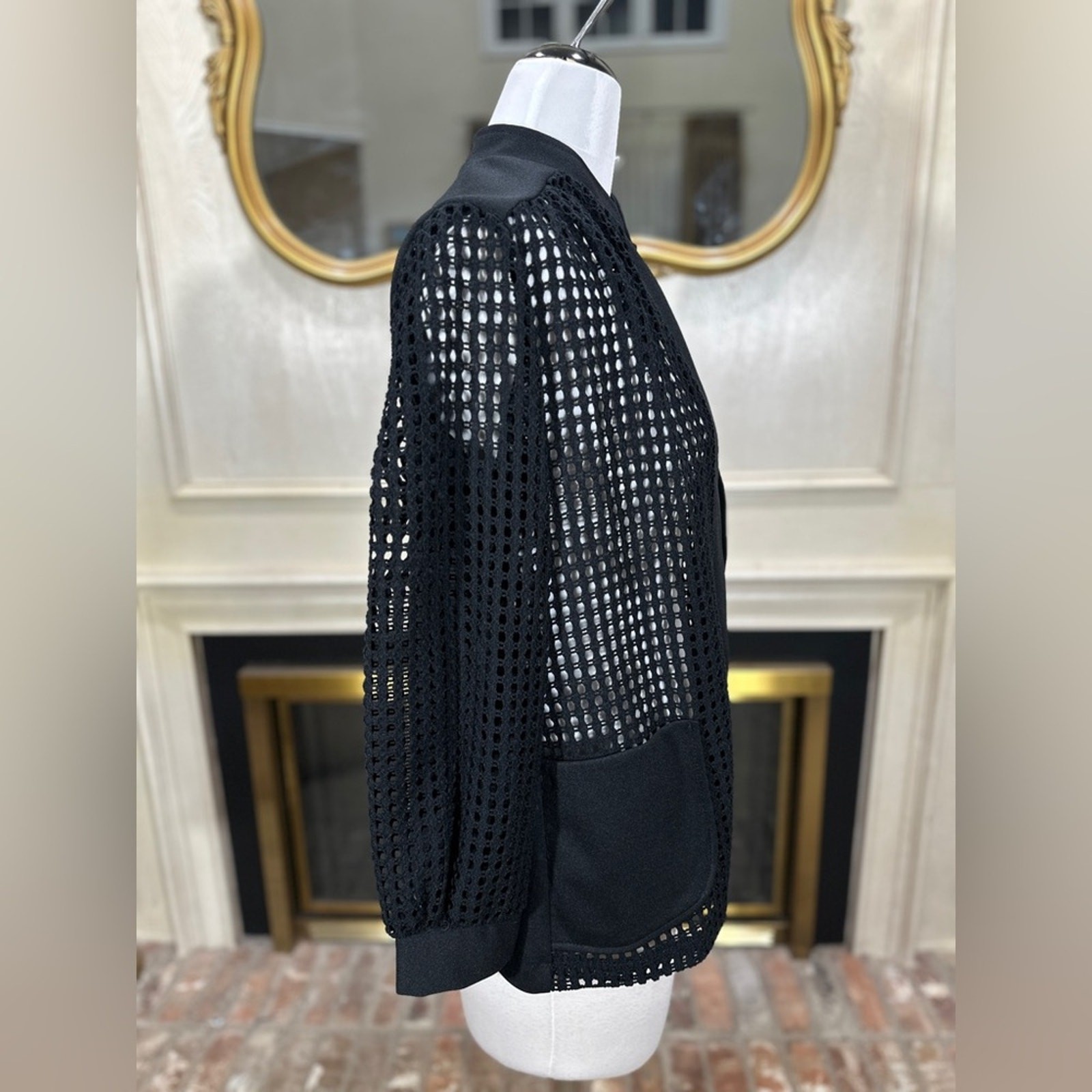 VTG Sears Black Open Weave Cardigan Jacket M L 14 Grannycore 70s Mod Church