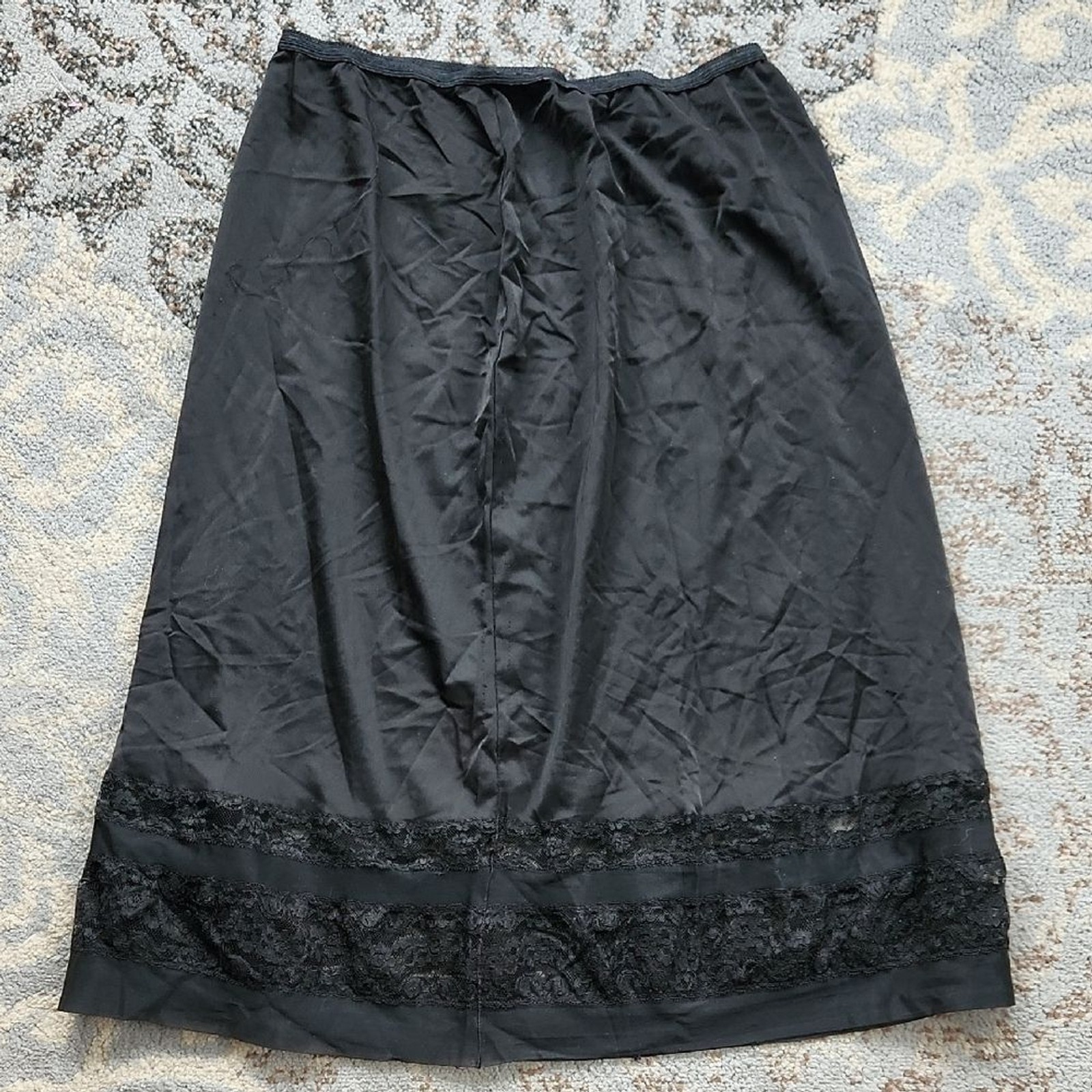 Vintage Luxite by Kayser Nylon & Lace Slip Skirt Black XL