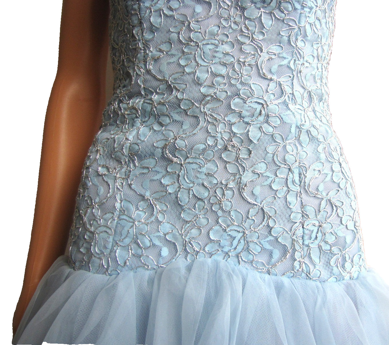 Vtg 80s John Charles Tulle Ball Gown / Cocktail Dress Strapless Baby Blue UK 10