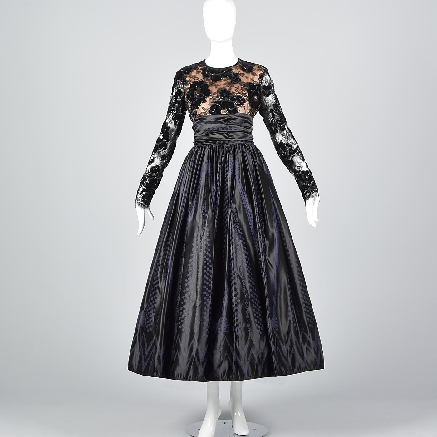 M Vintage 1980s 80s Zandra Rhodes Designer Black Formal Evening Gown Maxi Dress