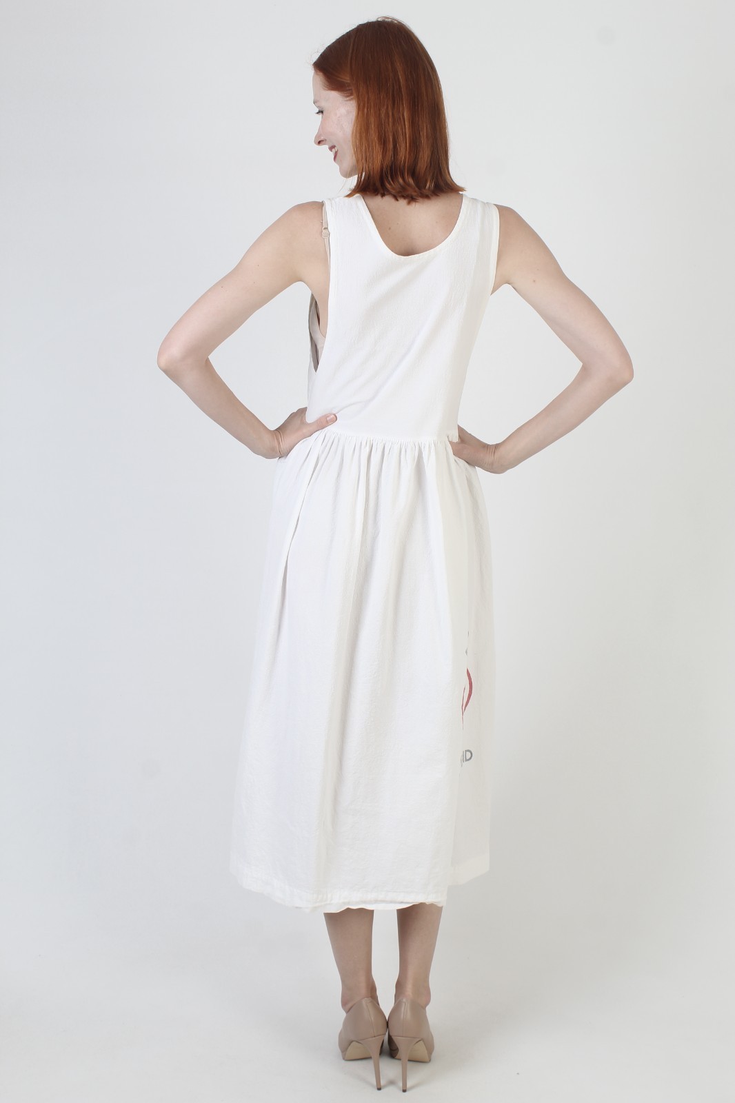 Vtg Baumanns Farm Feed Sack Dress Flour Grain Wht Country Apron Barn Pinafore