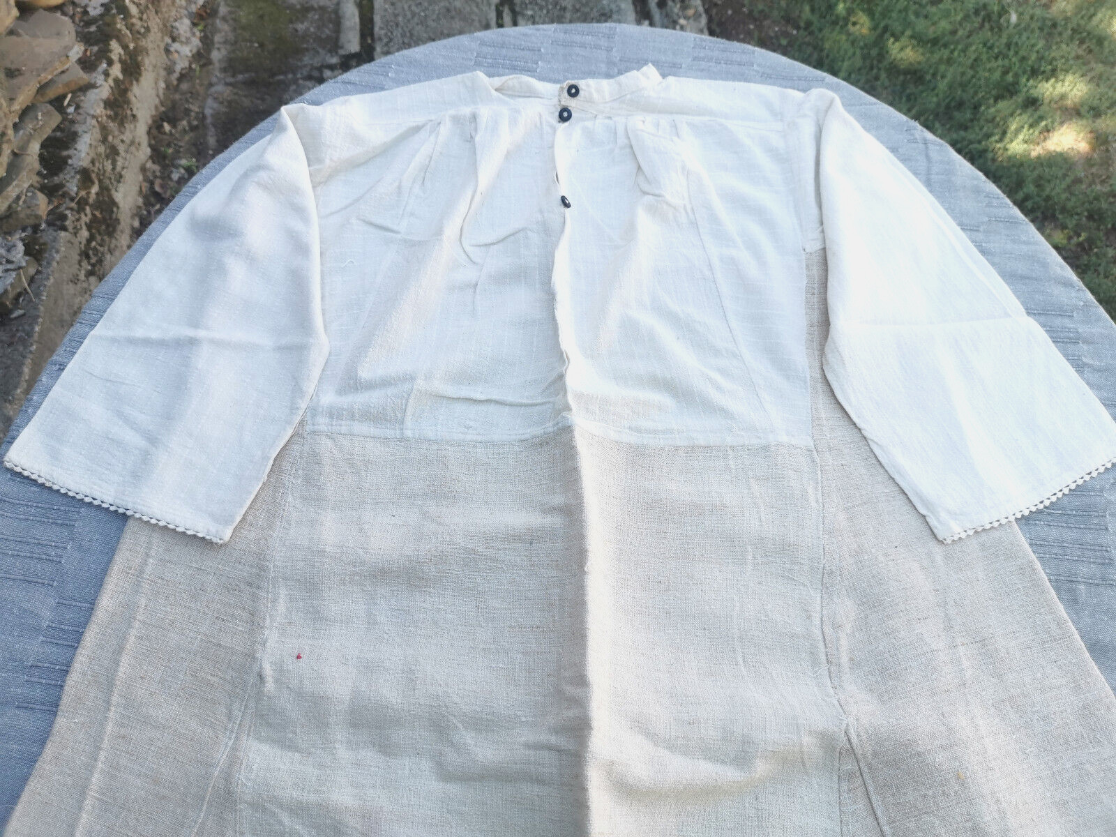 OLD PRIMITIVE WOMENs LONG WHITE SHIRT HOMESPUN FABRIC HEMP CLOTH