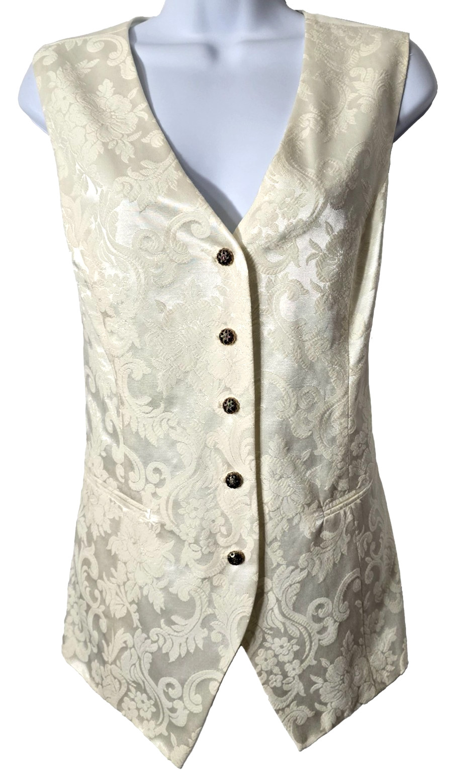 Vintage Wedding Suit Vest Top 10 Women Bridal Brocade Floral Ivory White 80s 90s