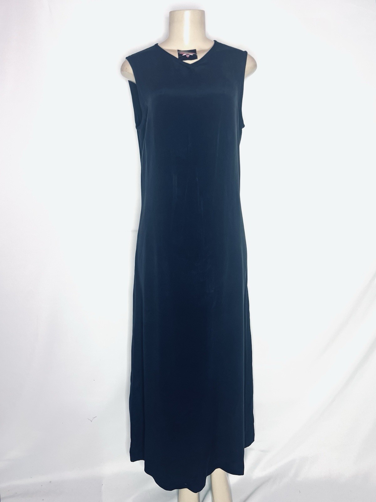 VINTAGE EVAN PICONE NAVY BLUE SLEEVELESS 100% SILK MIDI LENGTH DRESS SZ 8