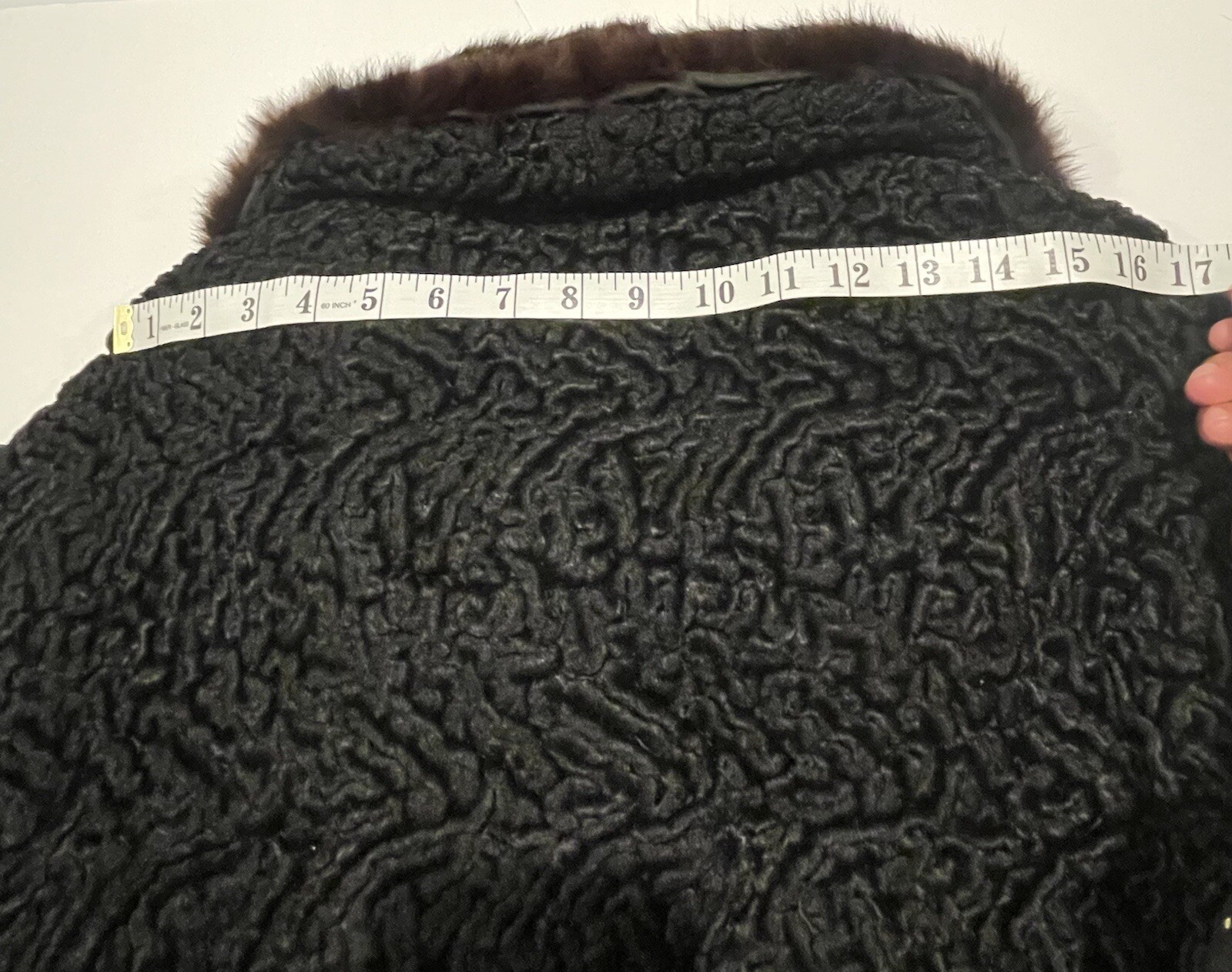 Vintage Curly Lamb Crop Jacket M Black Mink Collar Velvet Button Mob Wife 1950s