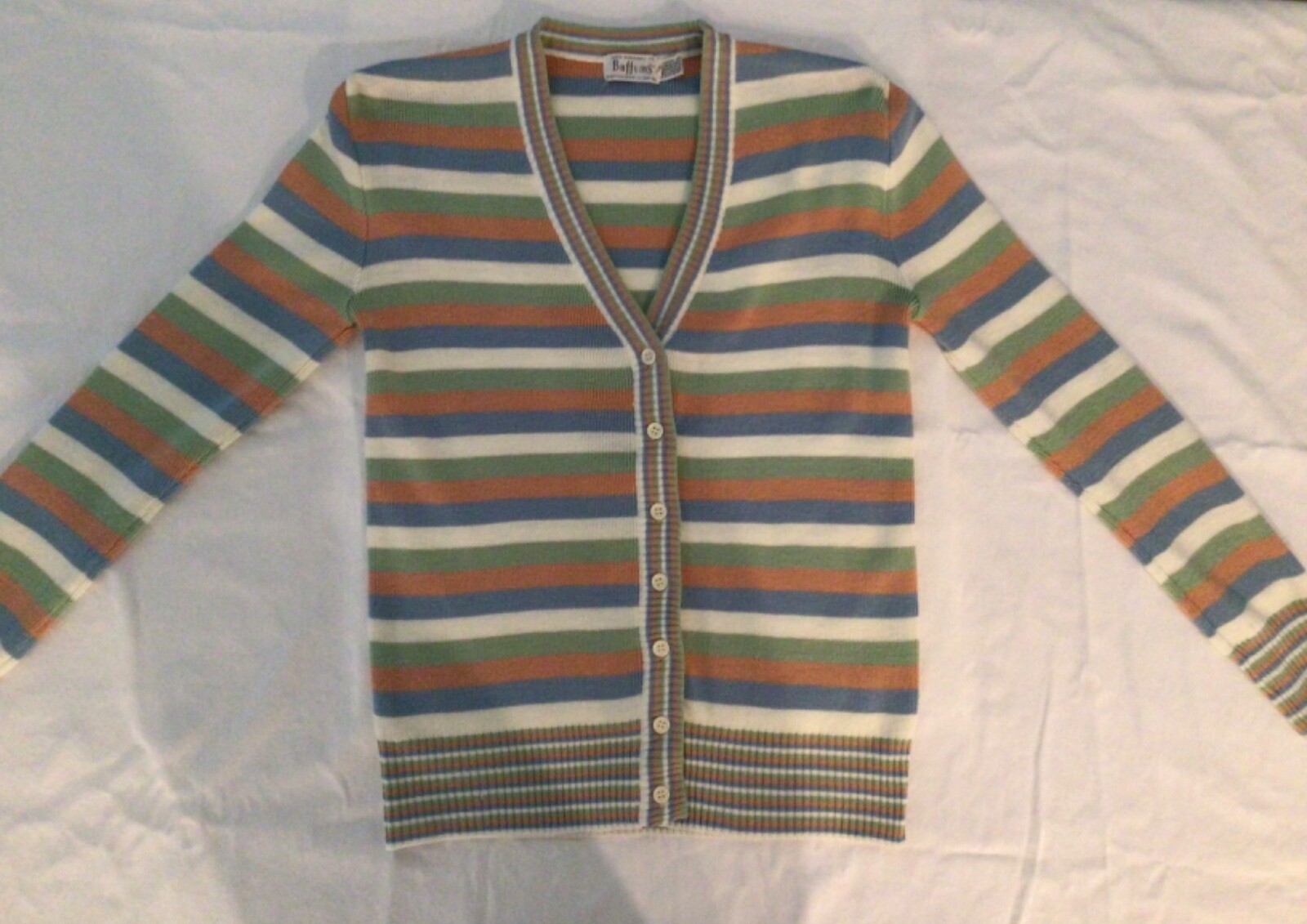 Buffums Vintage Cardigan Sweater Size M Striped Pastel Multi Color