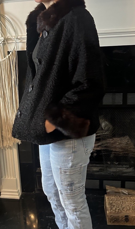 Vintage Persian Lamb Wool Swing Jacket Mink Fur Trim Mid Century Old Hollywood S