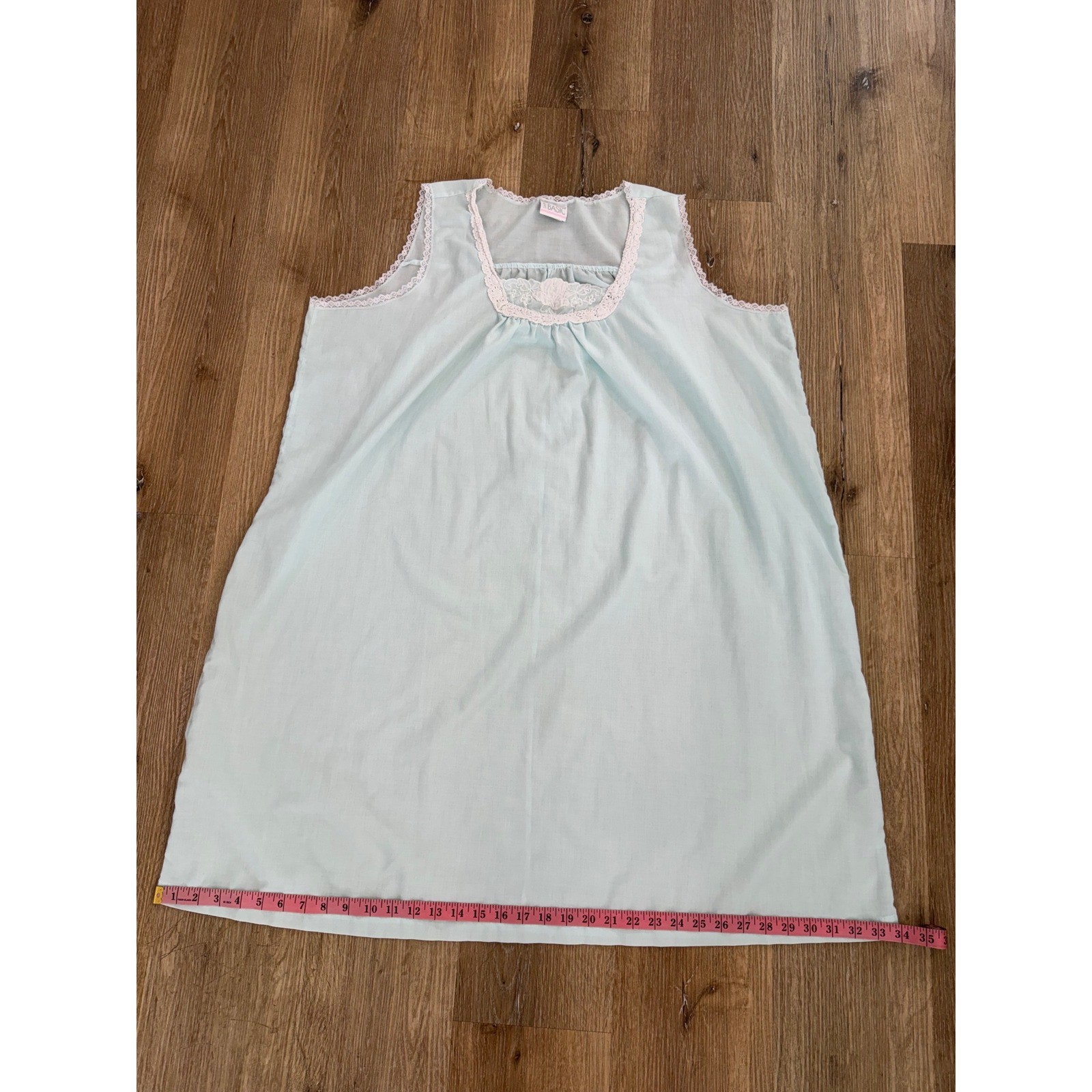 Simply Basic Coastal Nightgown Women XL Aqua Lace Trim Sleeveless Vintage