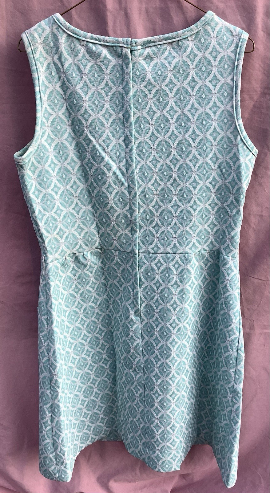 VTG 1960s Mod Baby Blue Geo Print Shift Dress Women’s Size 18 Sleeveless A-line