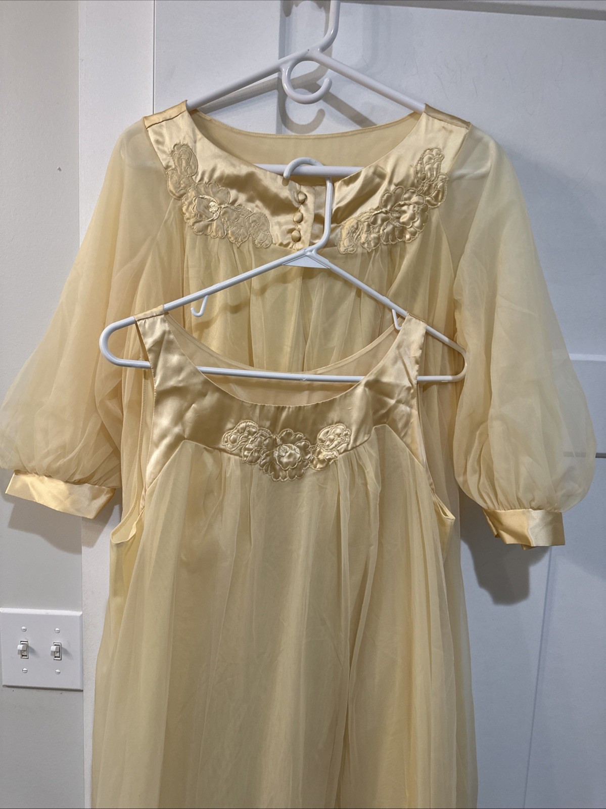 Vtg Gossard Artemis Yellow Chiffon Nightgown & Robe Set Peignor M Style 1101