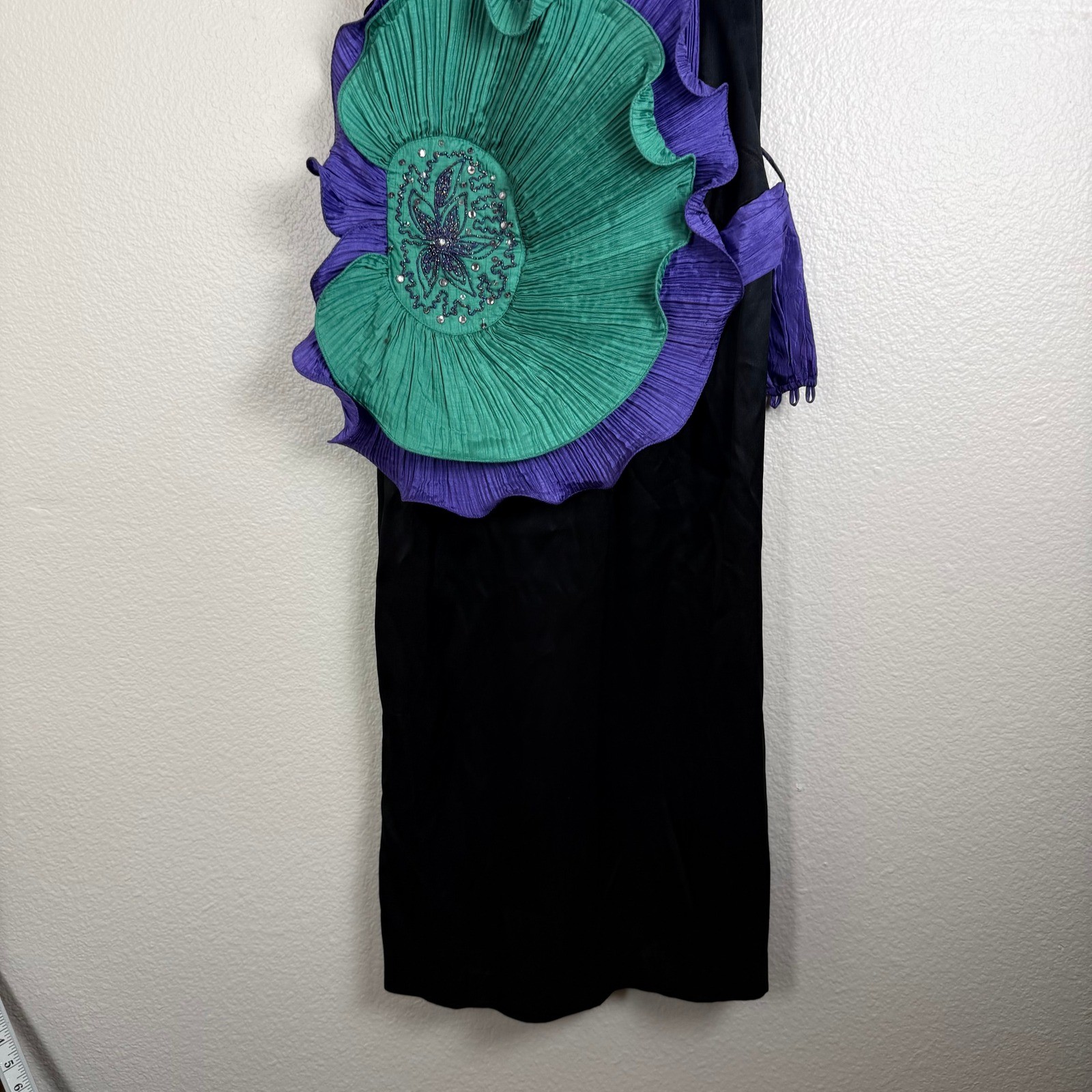 B.B. Collections Barbara Barbara Dress Rare 10 Black Purple Teal Vintage 80s