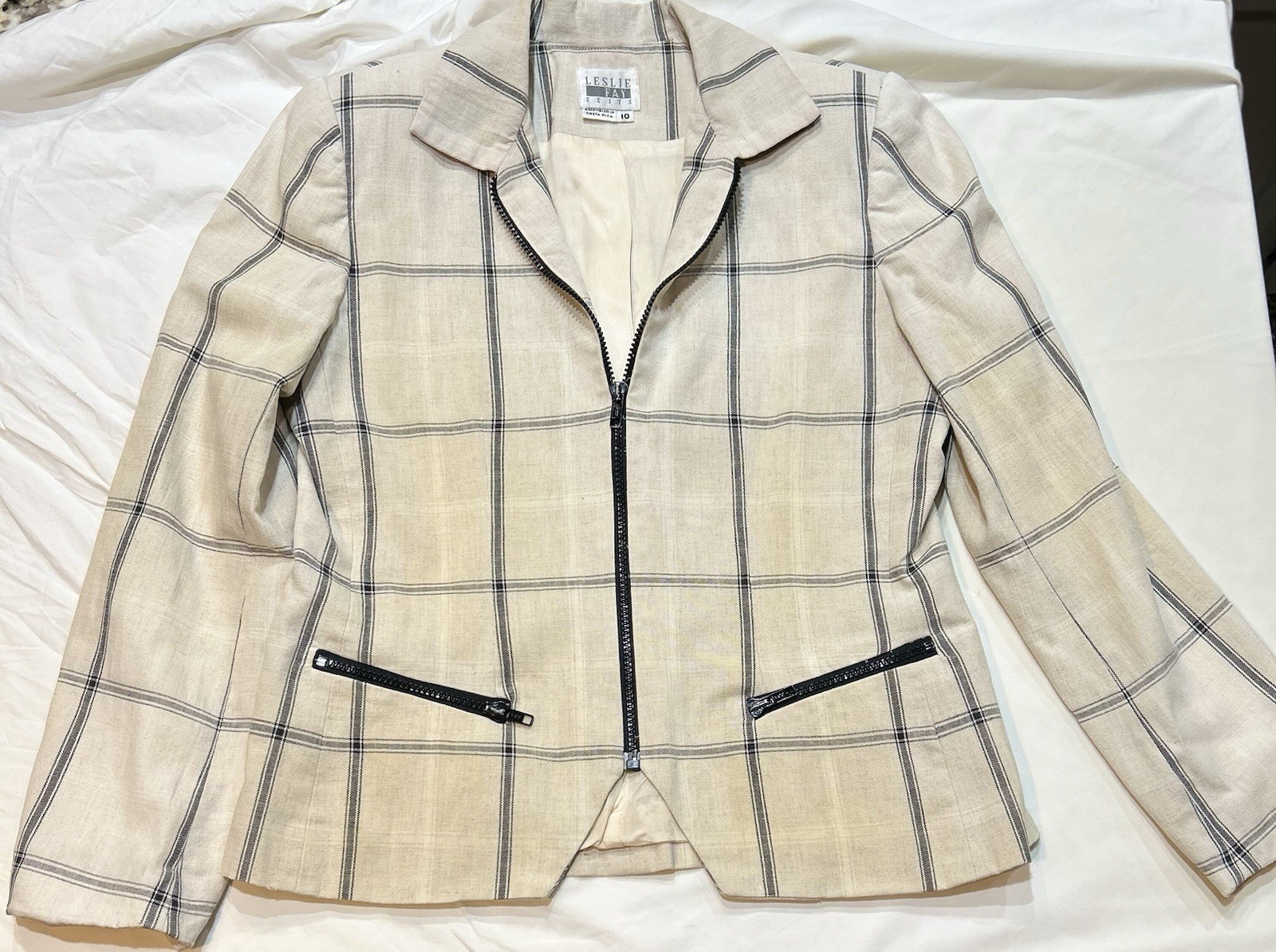 VTG Leslie Fay Suit Blazer Size 10 Cotton Linen Blend 80s Career Cottagecore