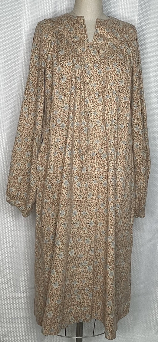 WOMEN’S VINTAGE LONG SLEEVE PEASANT PRARIE DRESS DITSY FLORAL TAN FITS SIZE SMAL