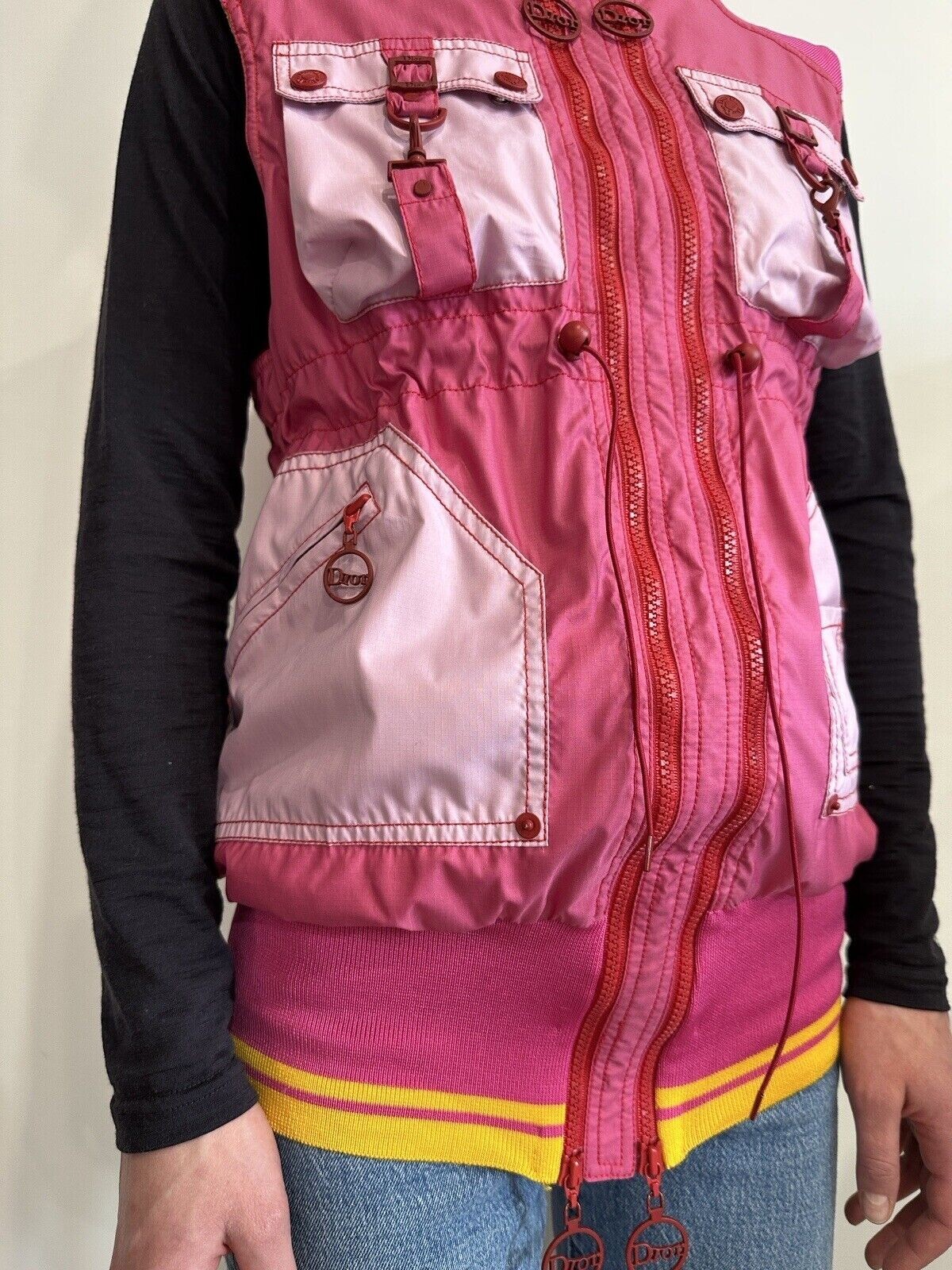 DDP Vintage Christian Dior Boutique Y2K Parachute Women Zip Vest Archive sz US8