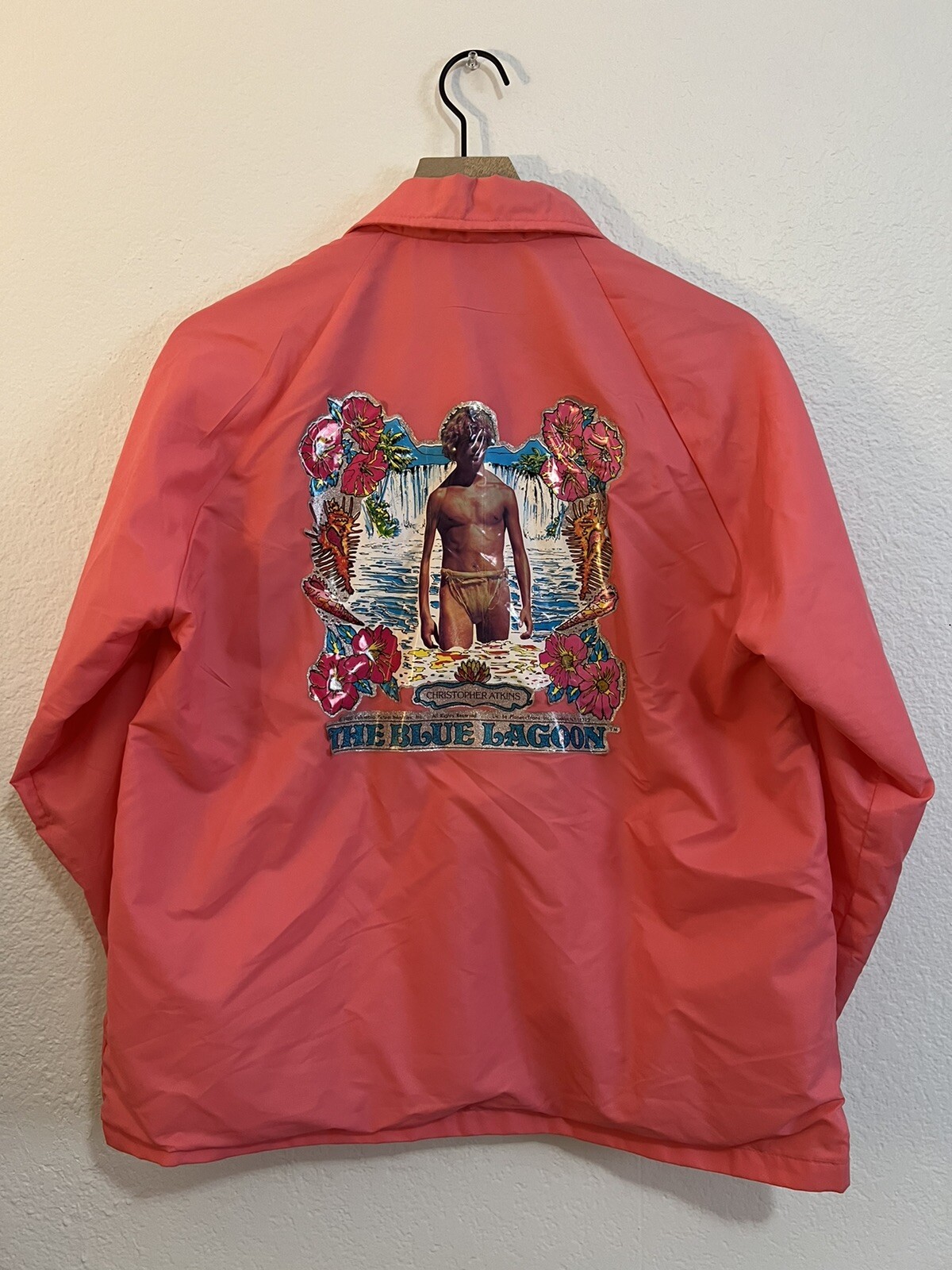 Vintage 80s Blue Lagoon Movie Pink Coach Windbreaker Jacket Sz M