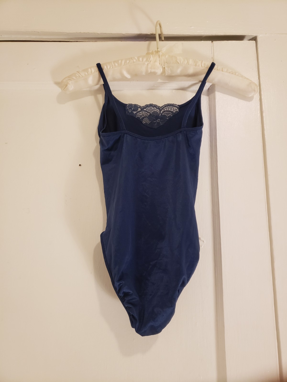 Vtg 80s Underscene Navy Nylon Blend Lace Lingerie Bodysuit Sz M Fits Small