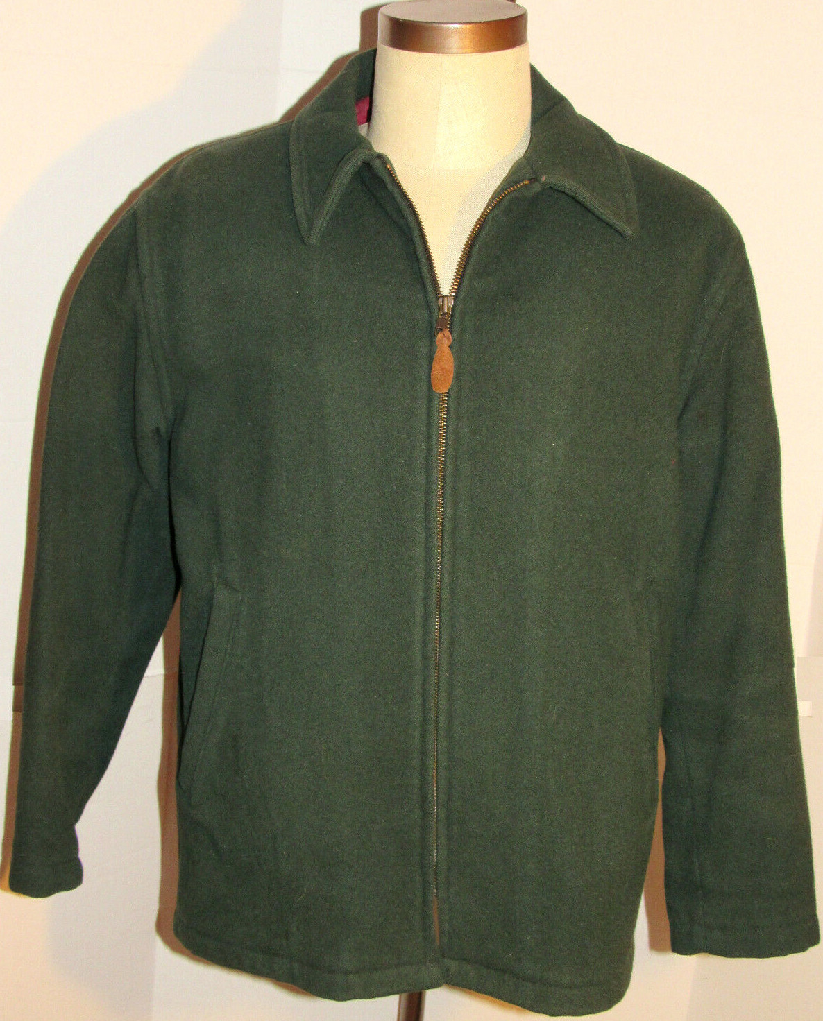 VINTAGE WOMEN’S LL BEAN FOREST GREEN WOOL ZIP-UP JACKET! COTTON LINING! USA! 44