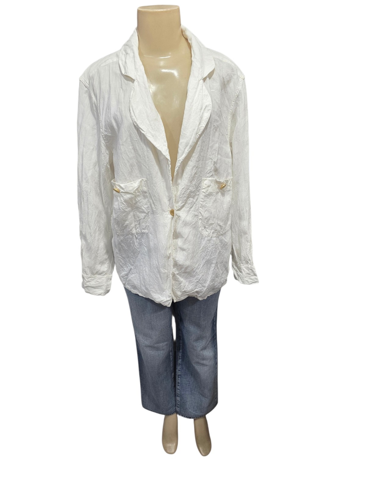 Carlisle 100% Linen Button Up Shirt Size 12 White Long Sleeve