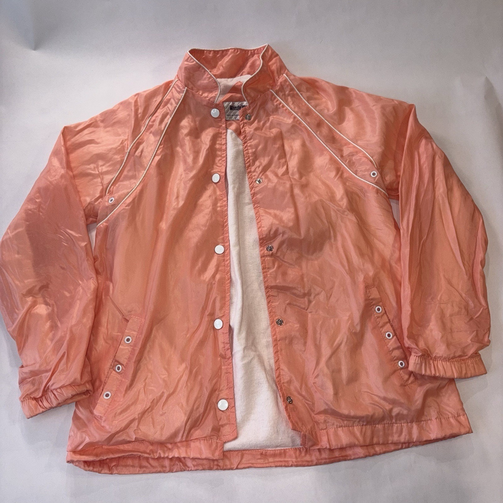 Vintage 80s 90s Windy Weather Windbreaker Peach Pastel Retro Shell Jacket Sz S
