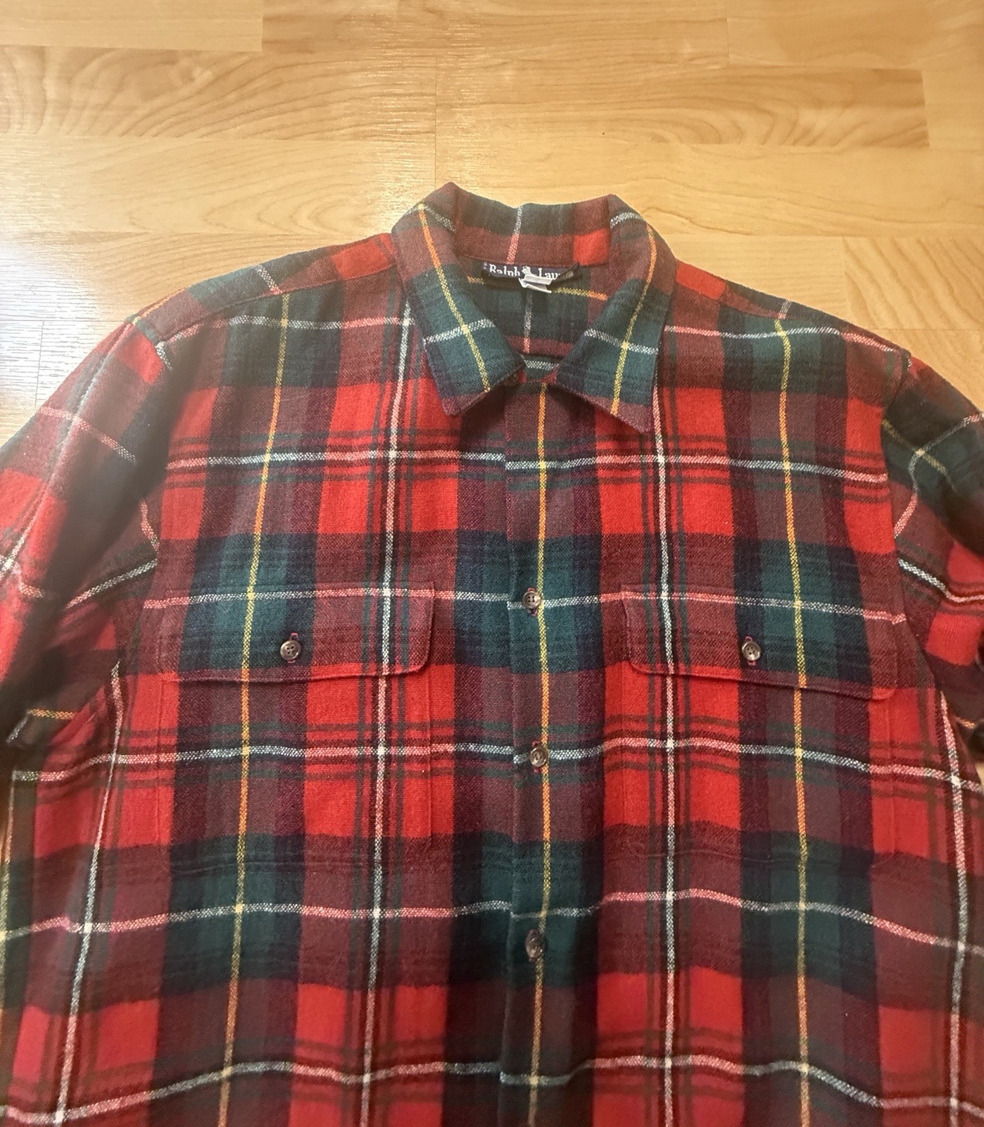 Rare Vintage Ralph Lauren Wool Tartan Plaid Button Down Woman’s Shirt Med-Lg